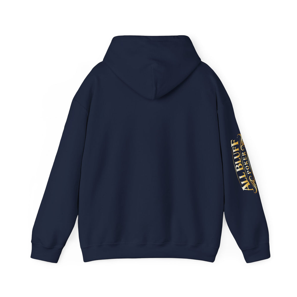 I'm a Bluffer Not a Fighter Pullover Hoodie in Navy – Back Flat Lay | All Bluff Poker