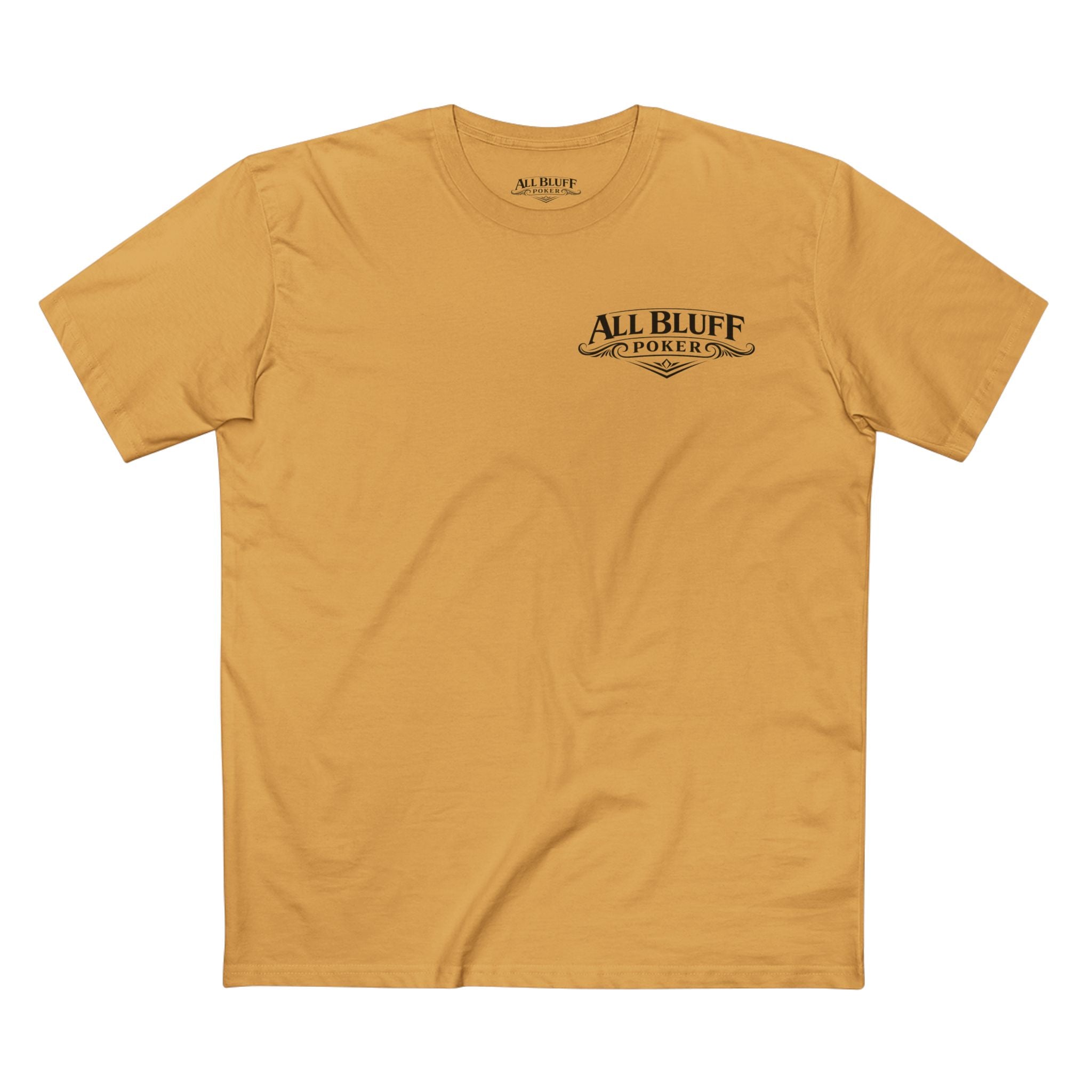 Professional Bluffer T-Shirt in Mustard – Front Flat Lay | All Bluff Poker