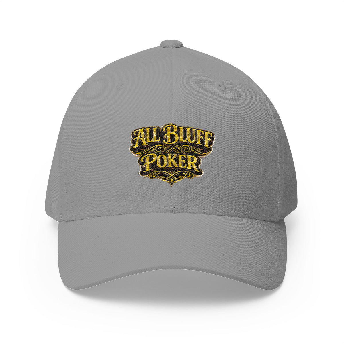 All Bluff Poker Fitted Cap in Grey – Front View | All Bluff Poker