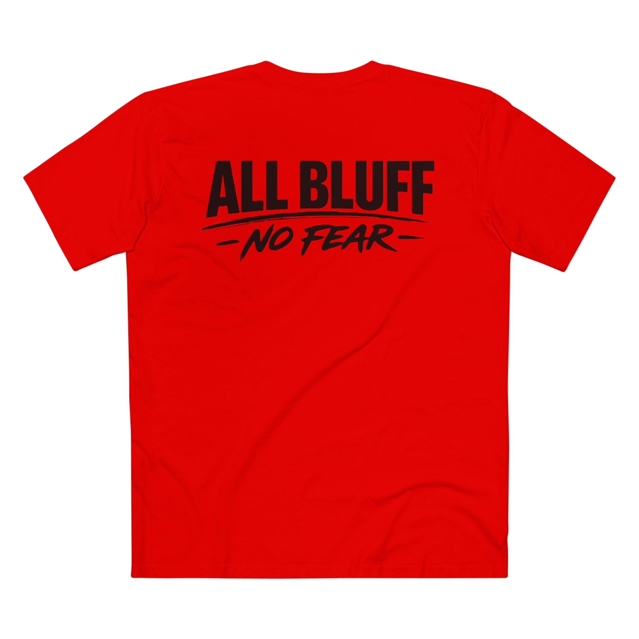 All Bluff No Fear T-Shirt in Red – Back Flat Lay | All Bluff Poker