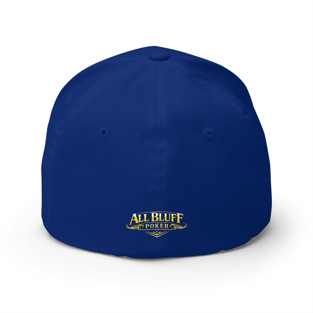 All Bluff Poker Fitted Cap in Royal Blue – Back View | All Bluff Poker