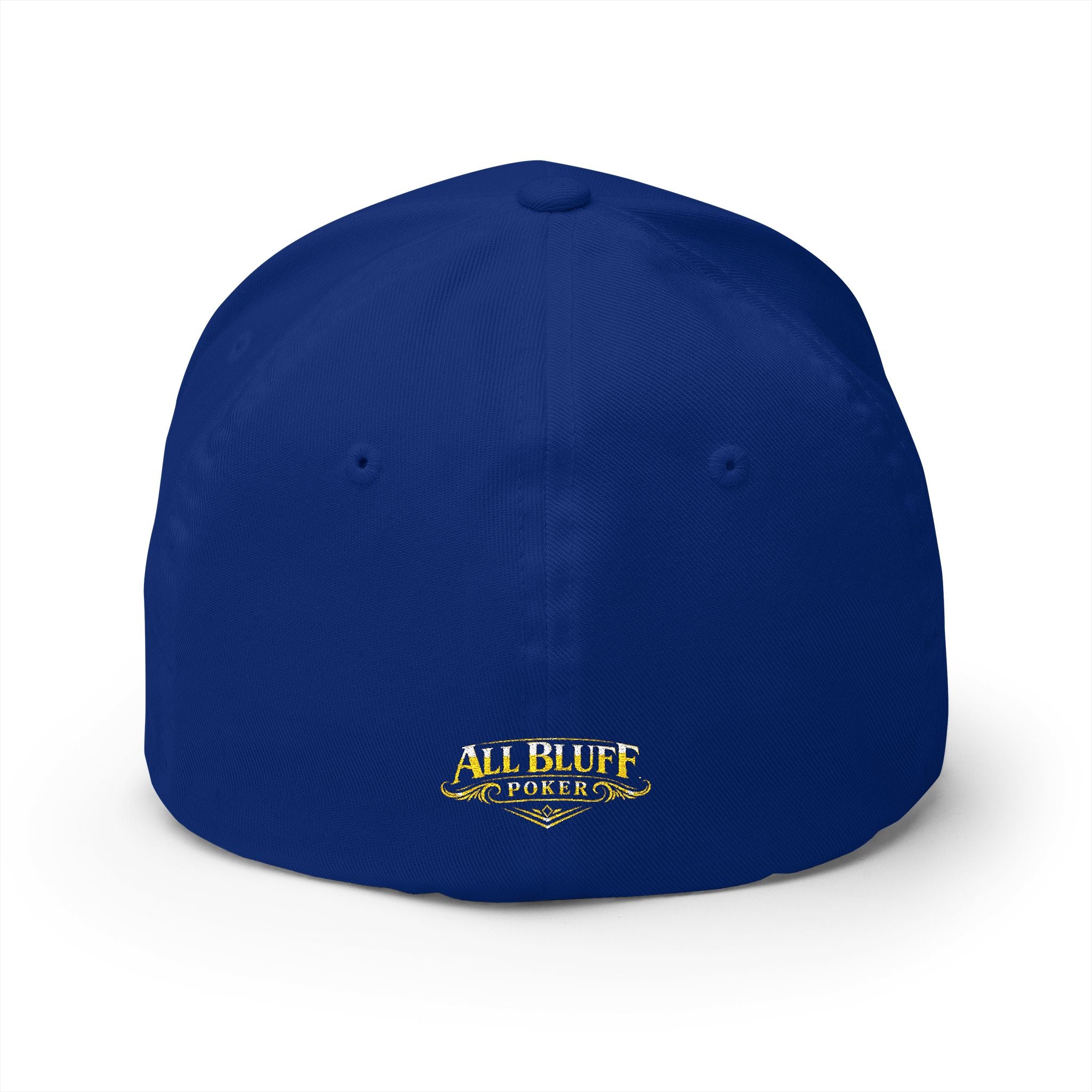 All Bluff Poker Fitted Cap in Royal Blue – Back View | All Bluff Poker