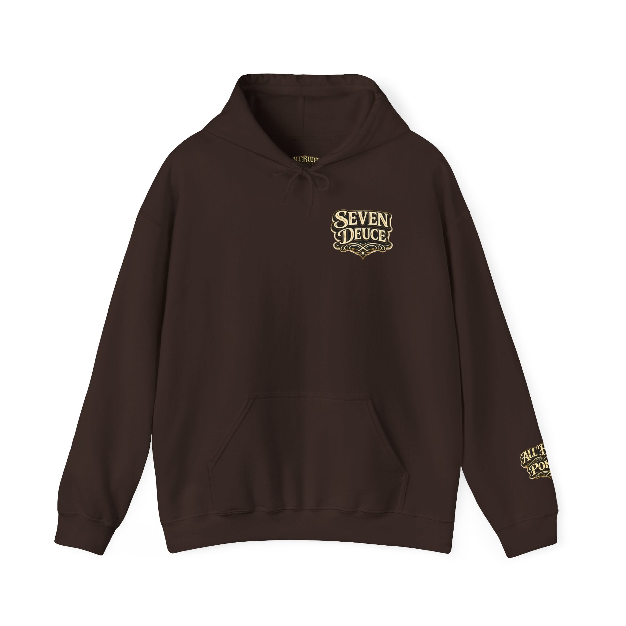 7-2 Style Pullover Hoodie in Dark Chocolate – Front Flat Lay | All Bluff Poker