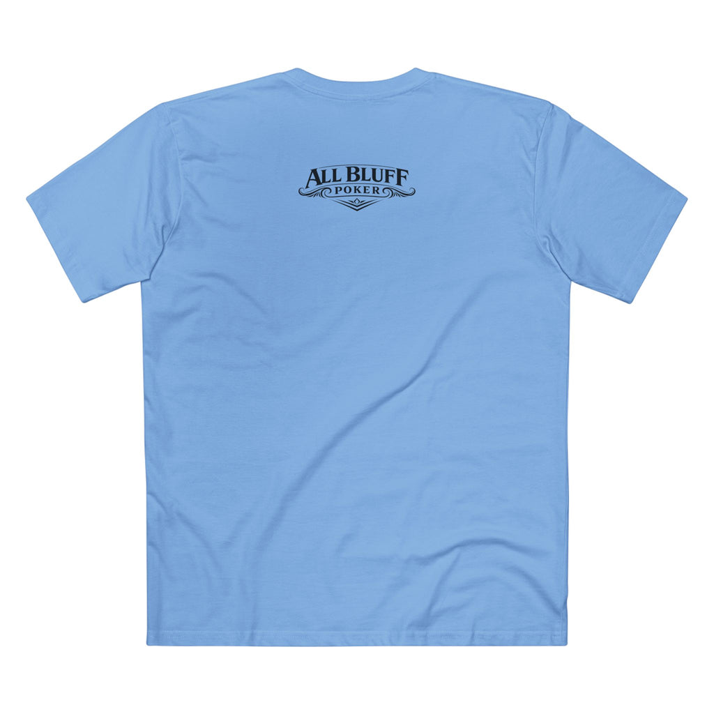 All Bluff No Fear T-Shirt in Carolina Blue – Back Flat Lay | All Bluff Poker