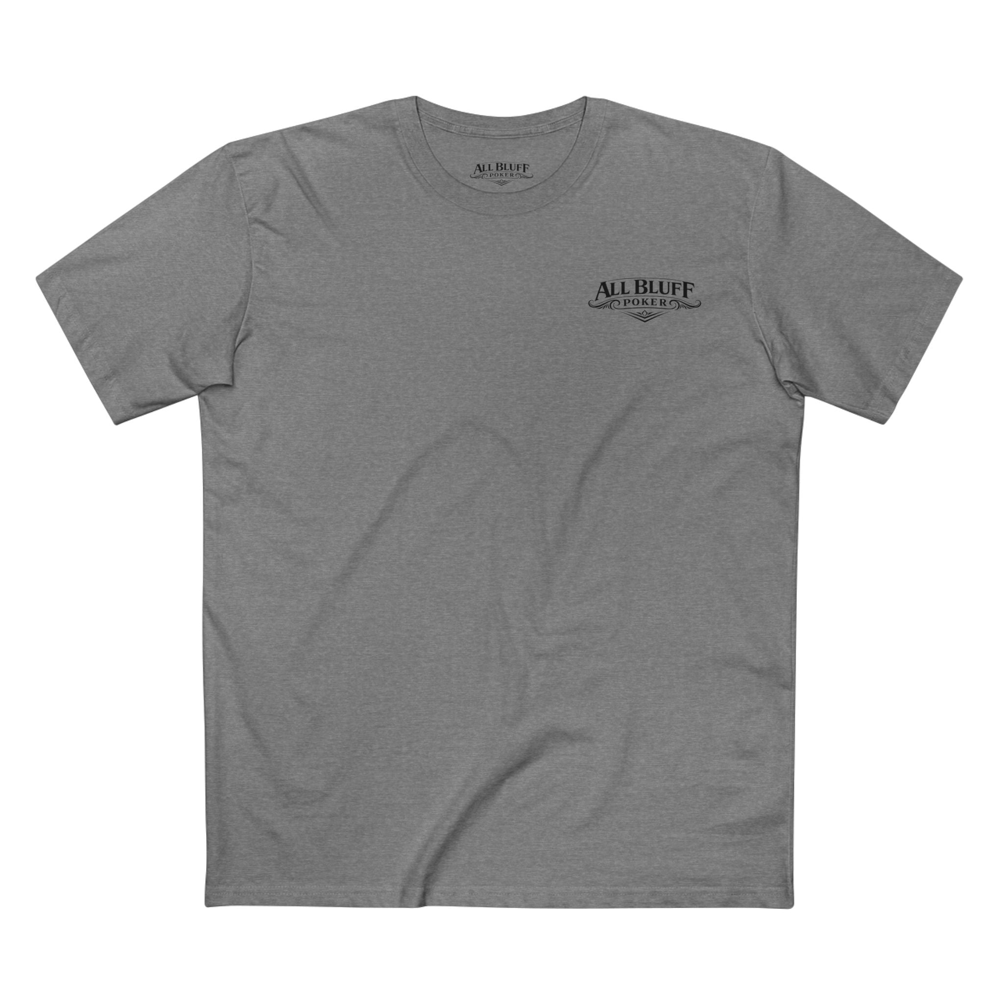 No Balls No Bluff T-Shirt in Athletic Heather – Front Flat Lay | All Bluff Poker