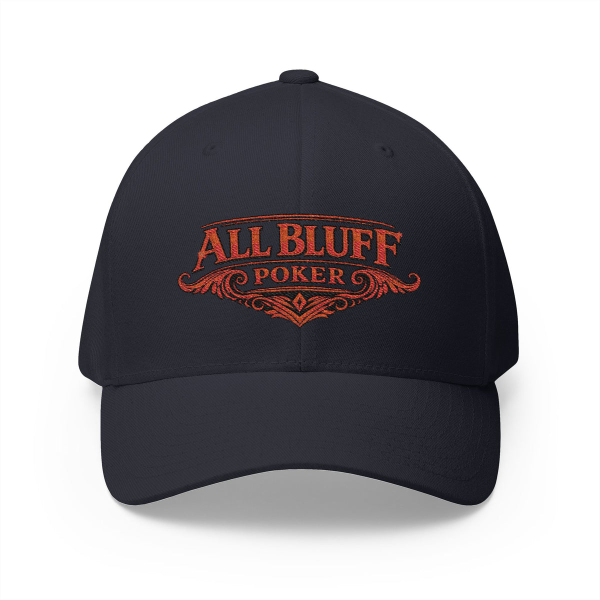 All Bluff Poker Fitted Cap in Dark Navy – Front View | All Bluff Poker