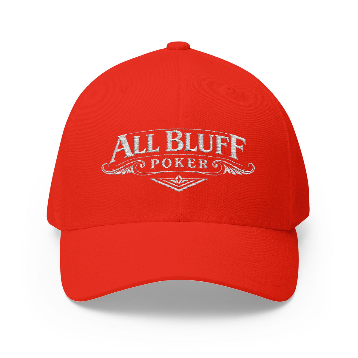 All Bluff Poker Fitted Cap in Red – Front View | All Bluff Poker