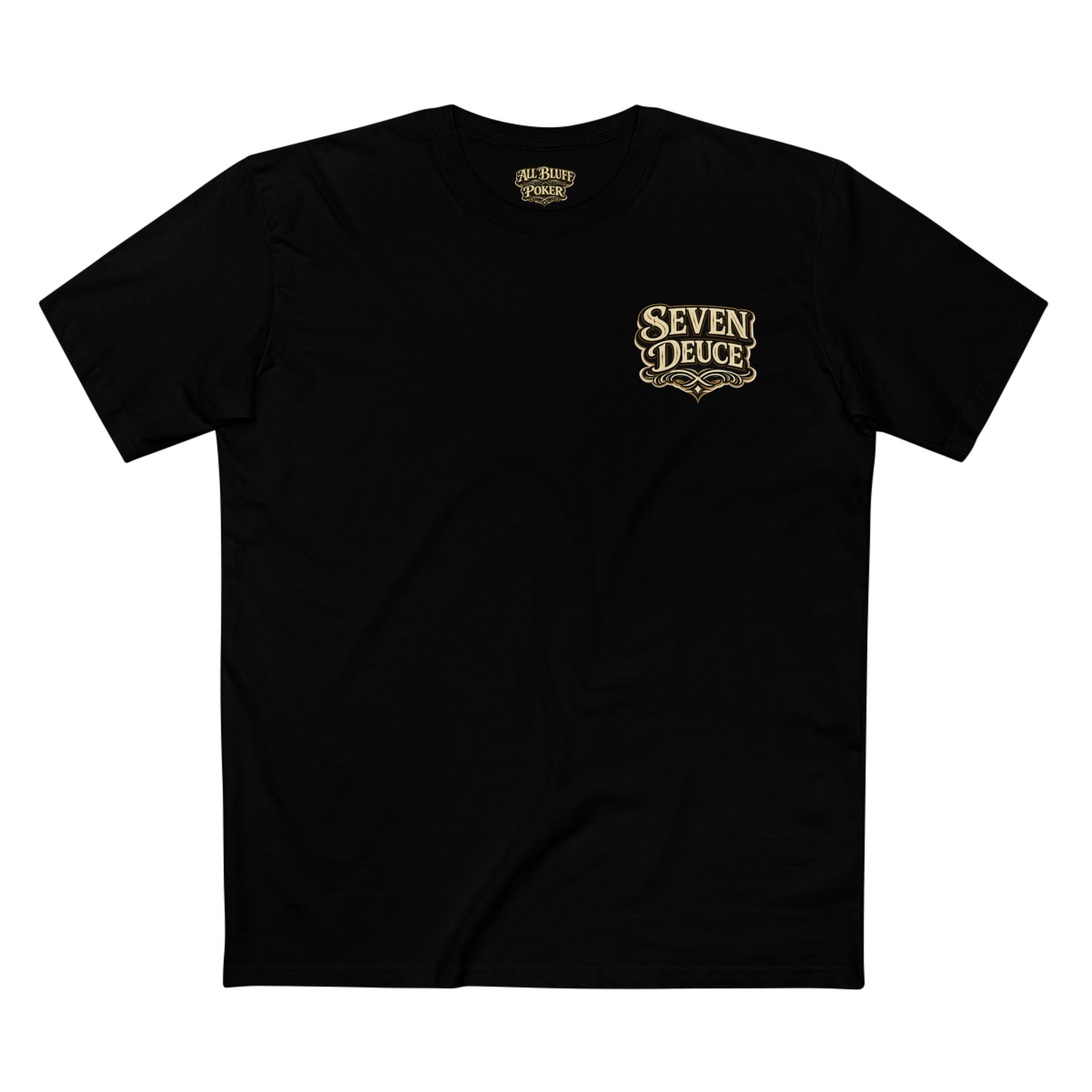 7-2 Style T-Shirt in Black – Front Flat Lay | All Bluff Poker