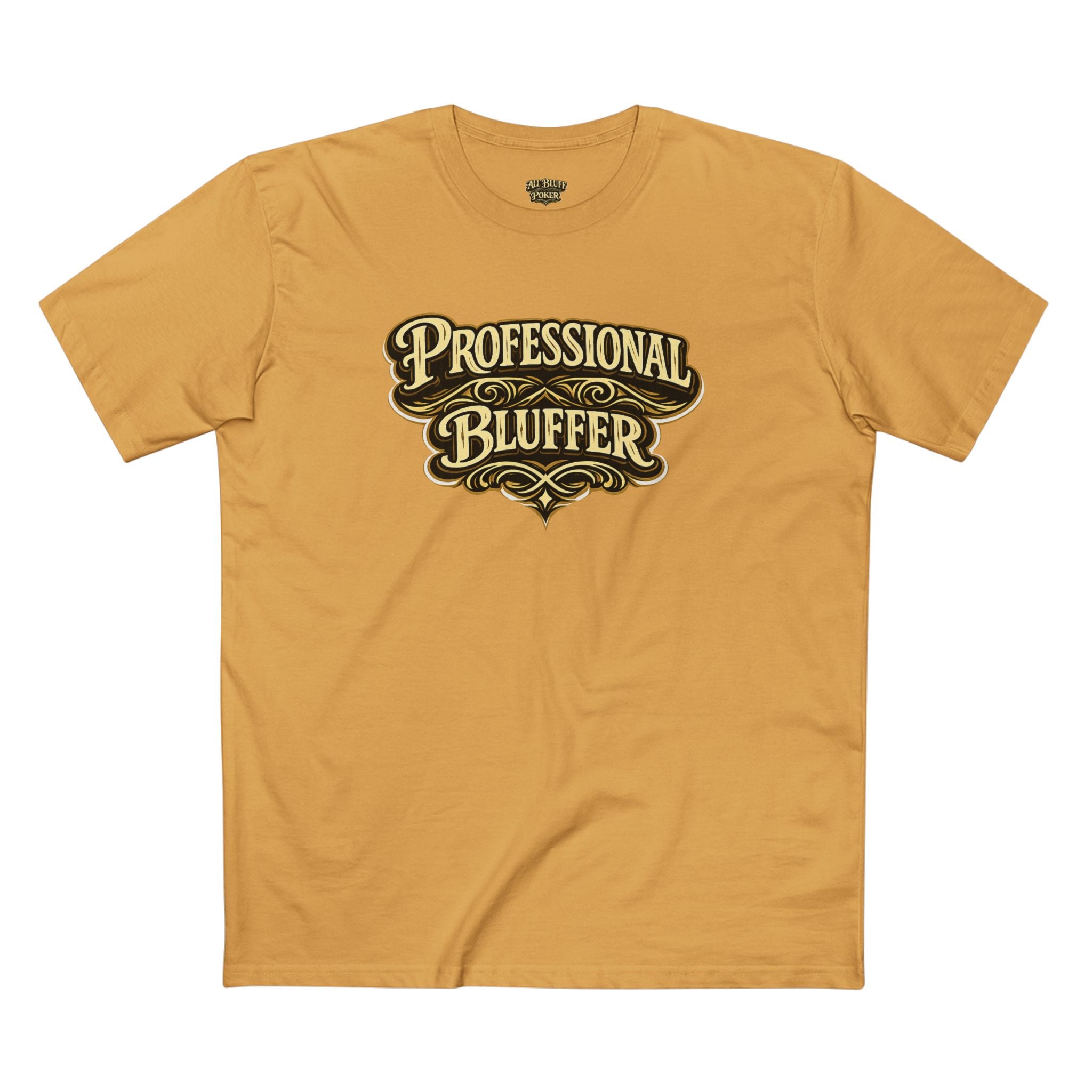 Professional Bluffer T-Shirt in Mustard – Front Flat Lay | All Bluff Poker
