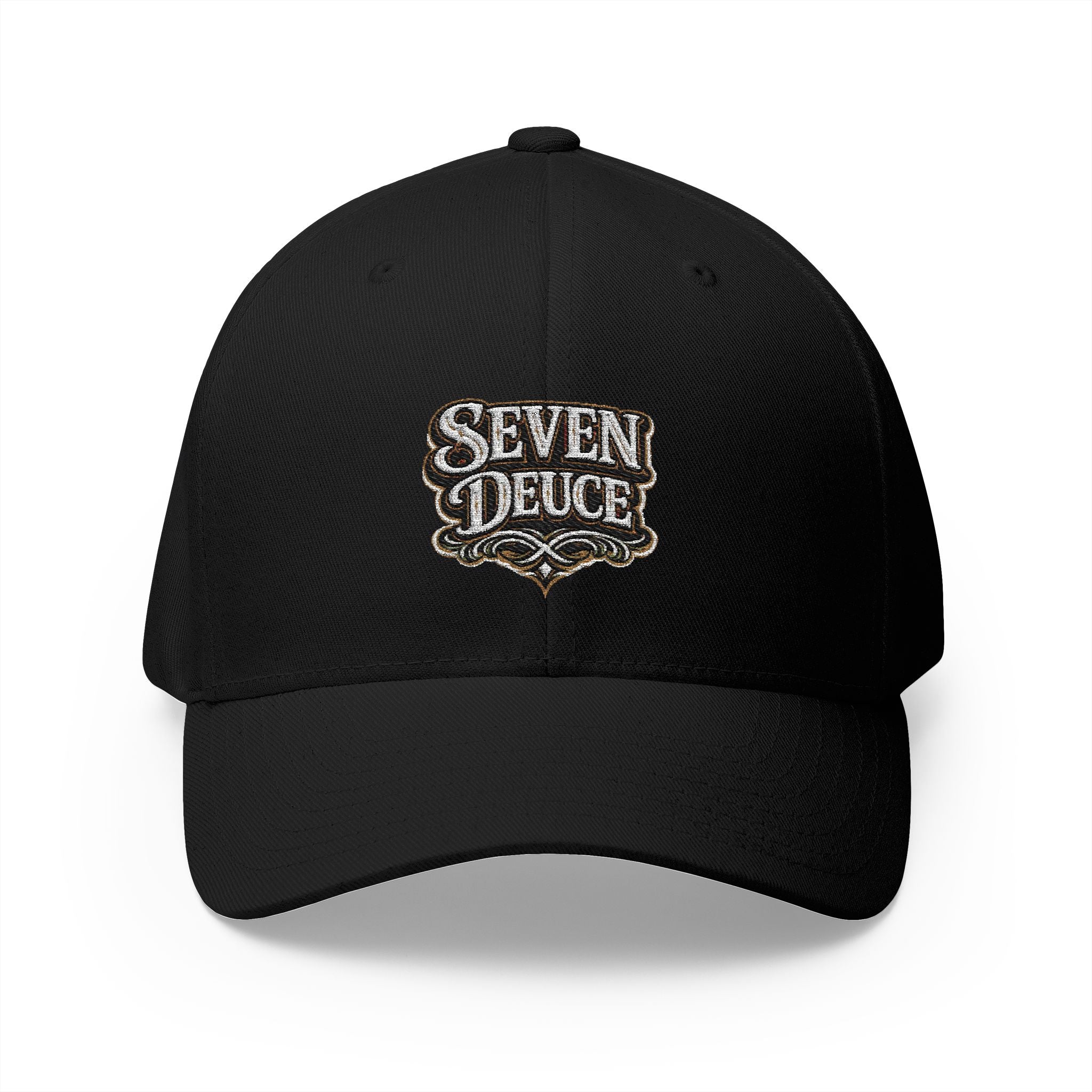 7-2 Style Fitted Cap in Black – Front View | All Bluff Poker