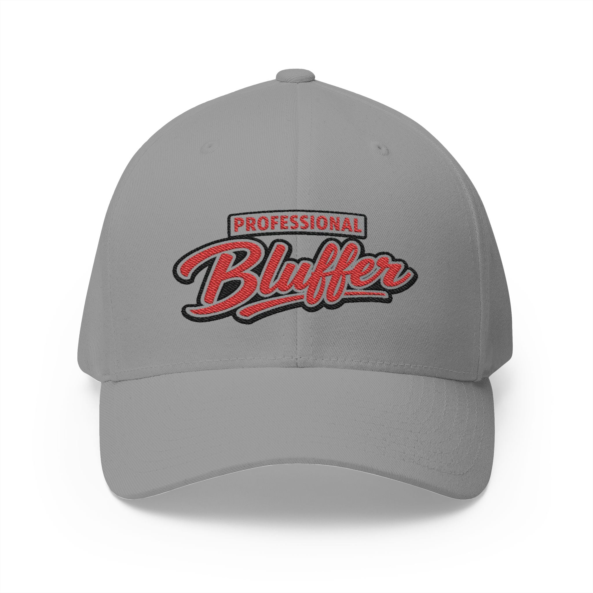 Professional Bluffer Fitted Cap in Grey – Front View | All Bluff Poker