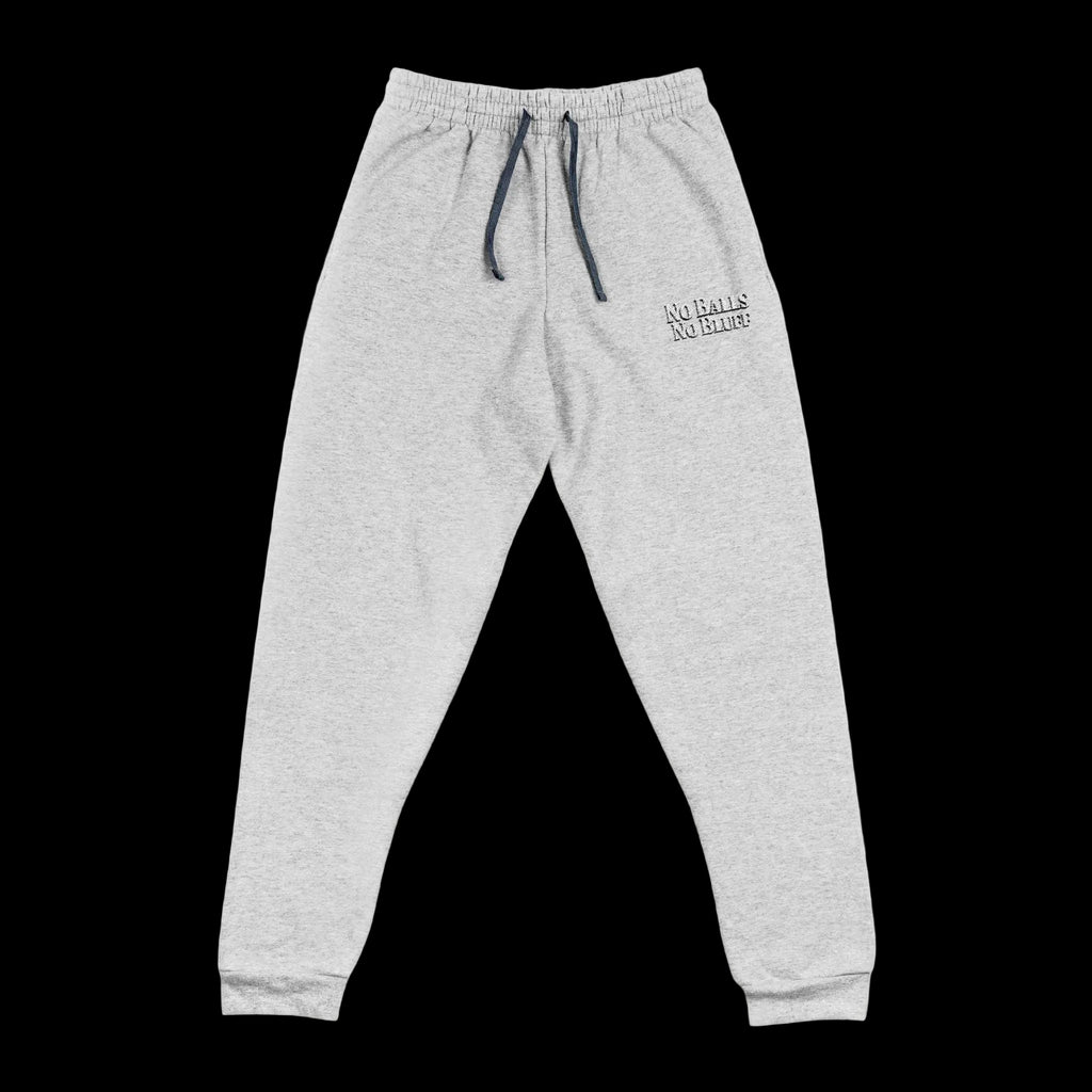 No Balls No Bluff Relaxed Sweatpants in Athletic Heather – Front Flat Lay with Left Leg Embroidery | All Bluff Poker