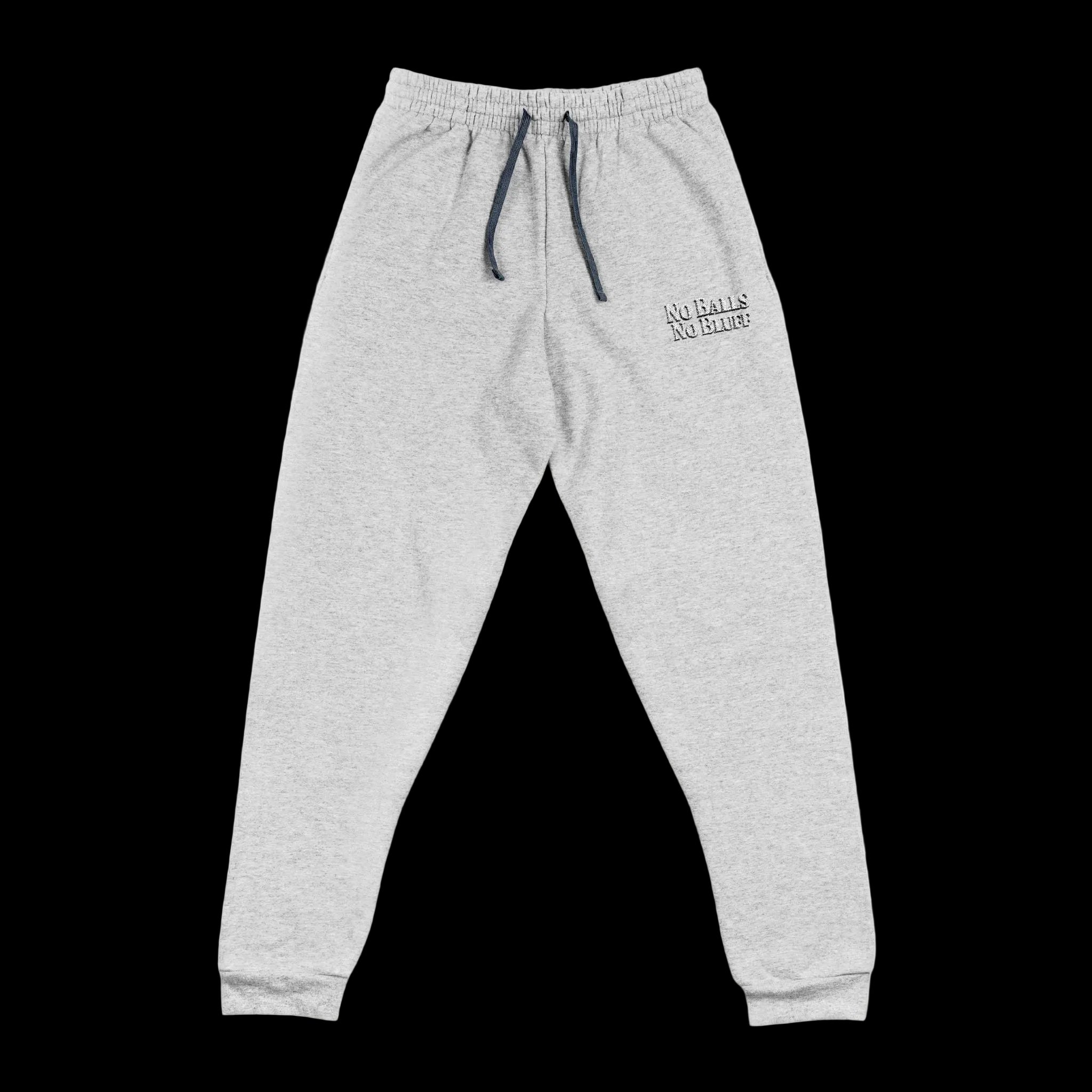 No Balls No Bluff Relaxed Sweatpants in Athletic Heather – Front Flat Lay with Left Leg Embroidery | All Bluff Poker