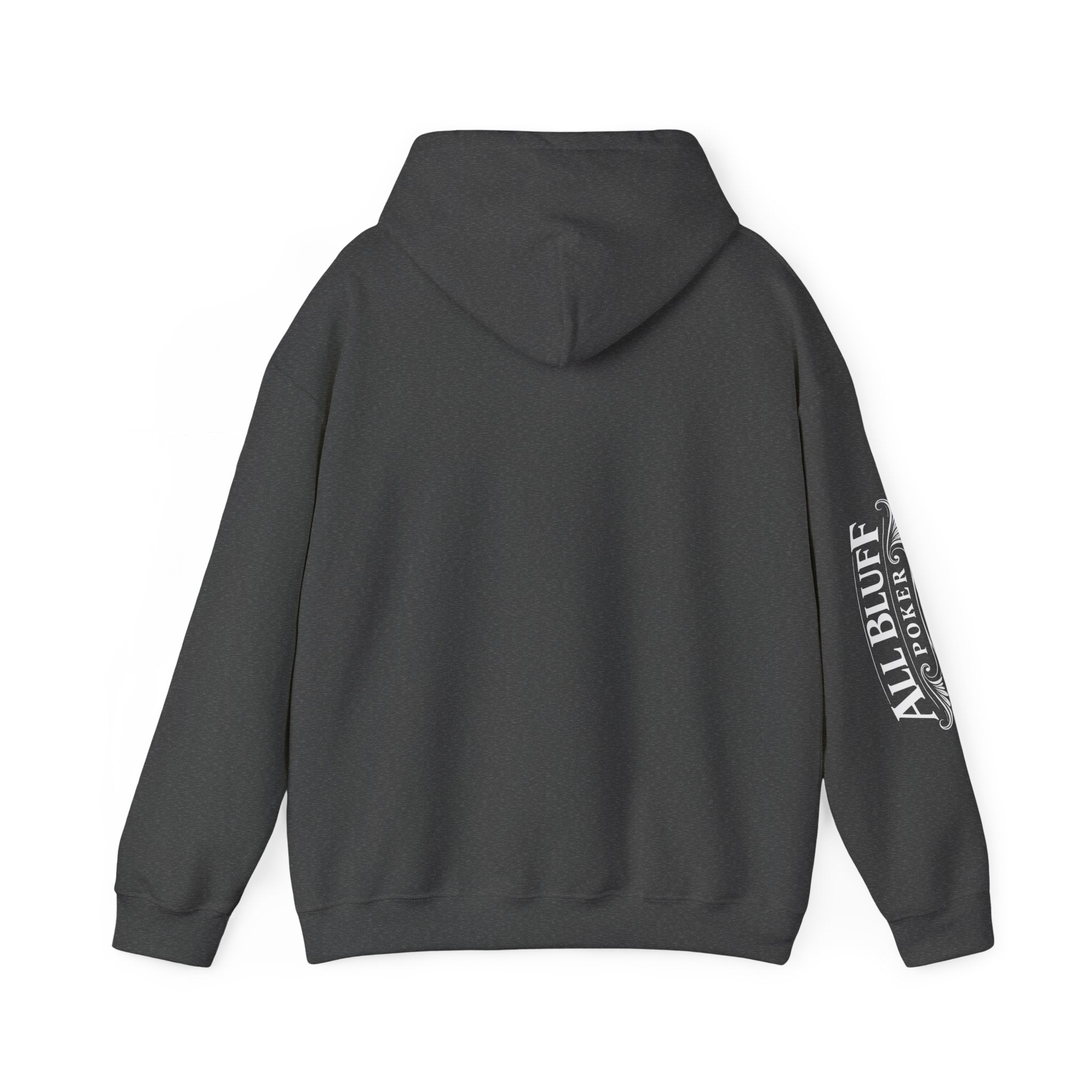 7-2 Style Pullover Hoodie in Dark Heather – Back Flat Lay | All Bluff Poker
