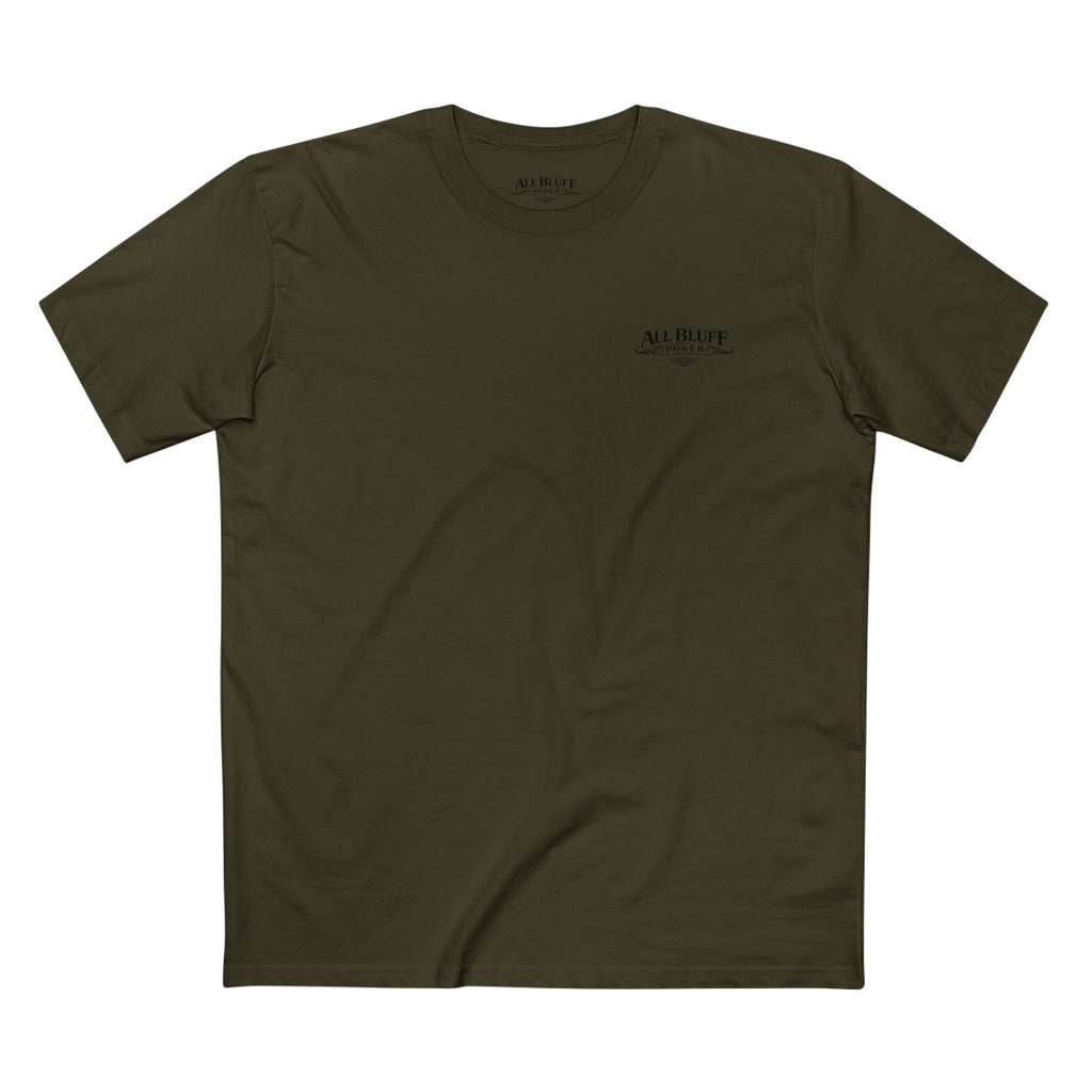 No Balls No Bluff T-Shirt in Army – Front Flat Lay | All Bluff Poker