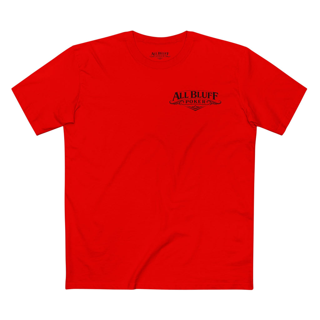 Professional Bluffer T-Shirt in Red – Front Flat Lay | All Bluff Poker
