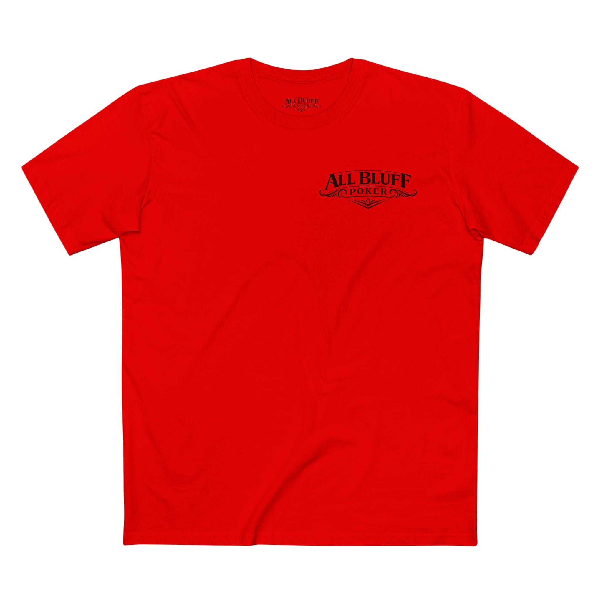 Professional Bluffer T-Shirt in Red – Front Flat Lay | All Bluff Poker