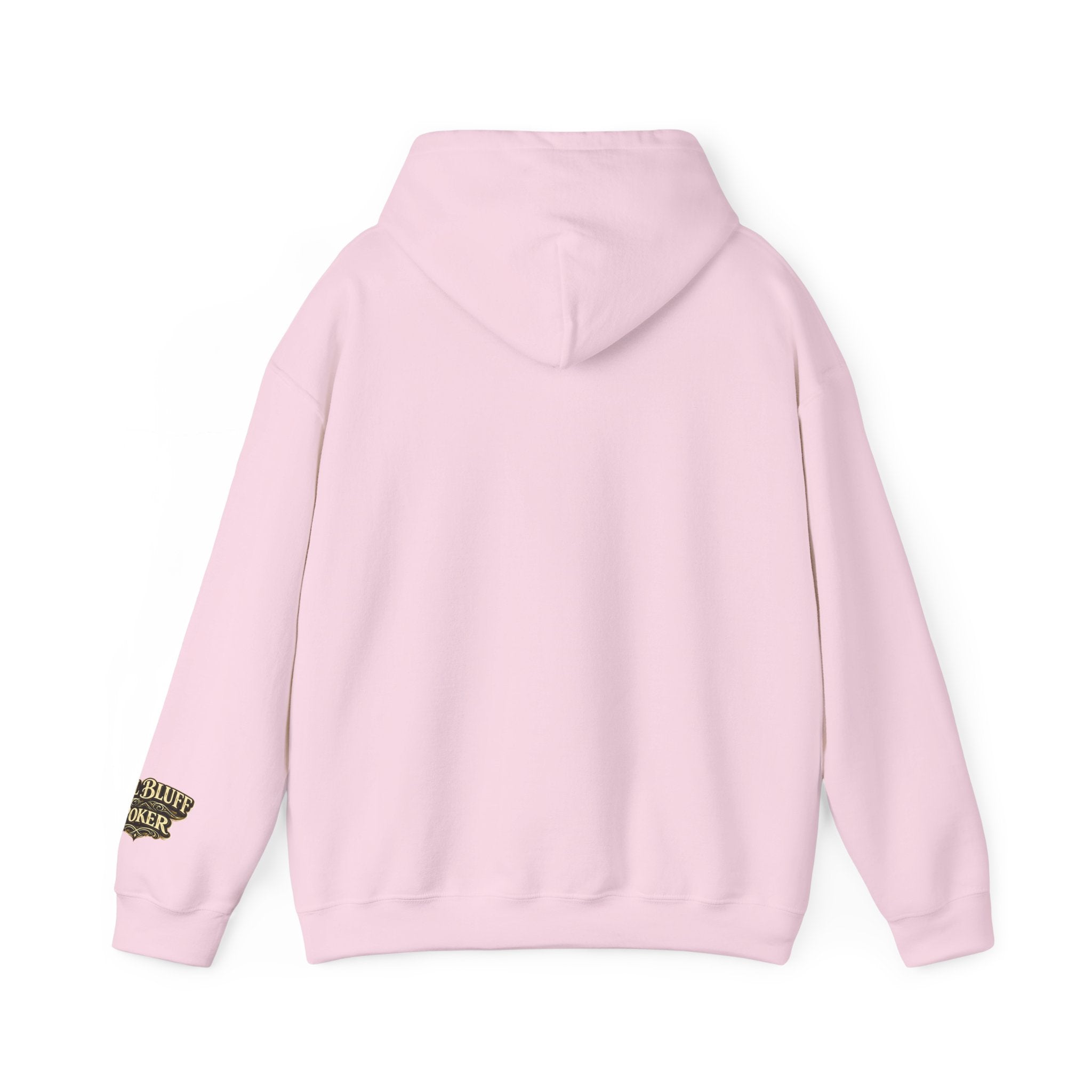 House of Bluff Pullover Hoodie in Light Pink – Back Flat Lay | All Bluff Poker