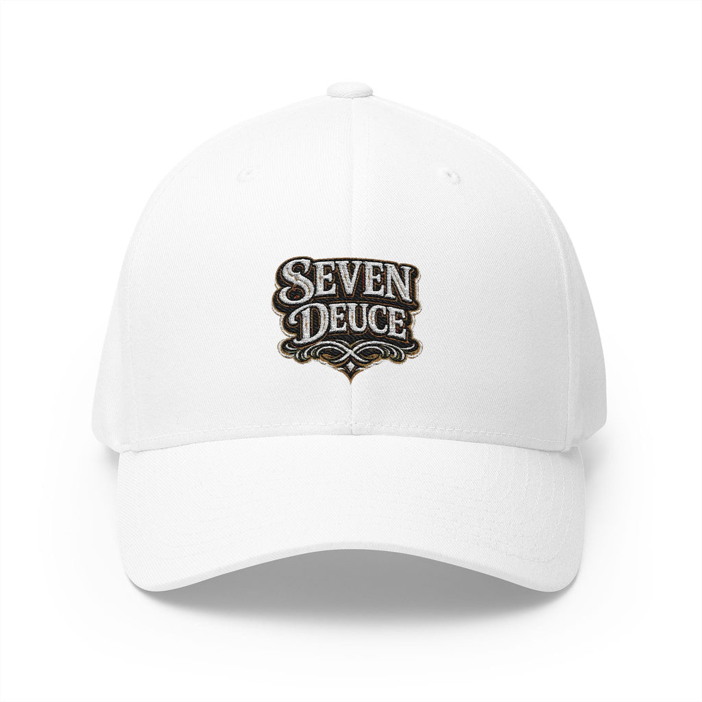 7-2 Style Fitted Cap in White – Front View | All Bluff Poker