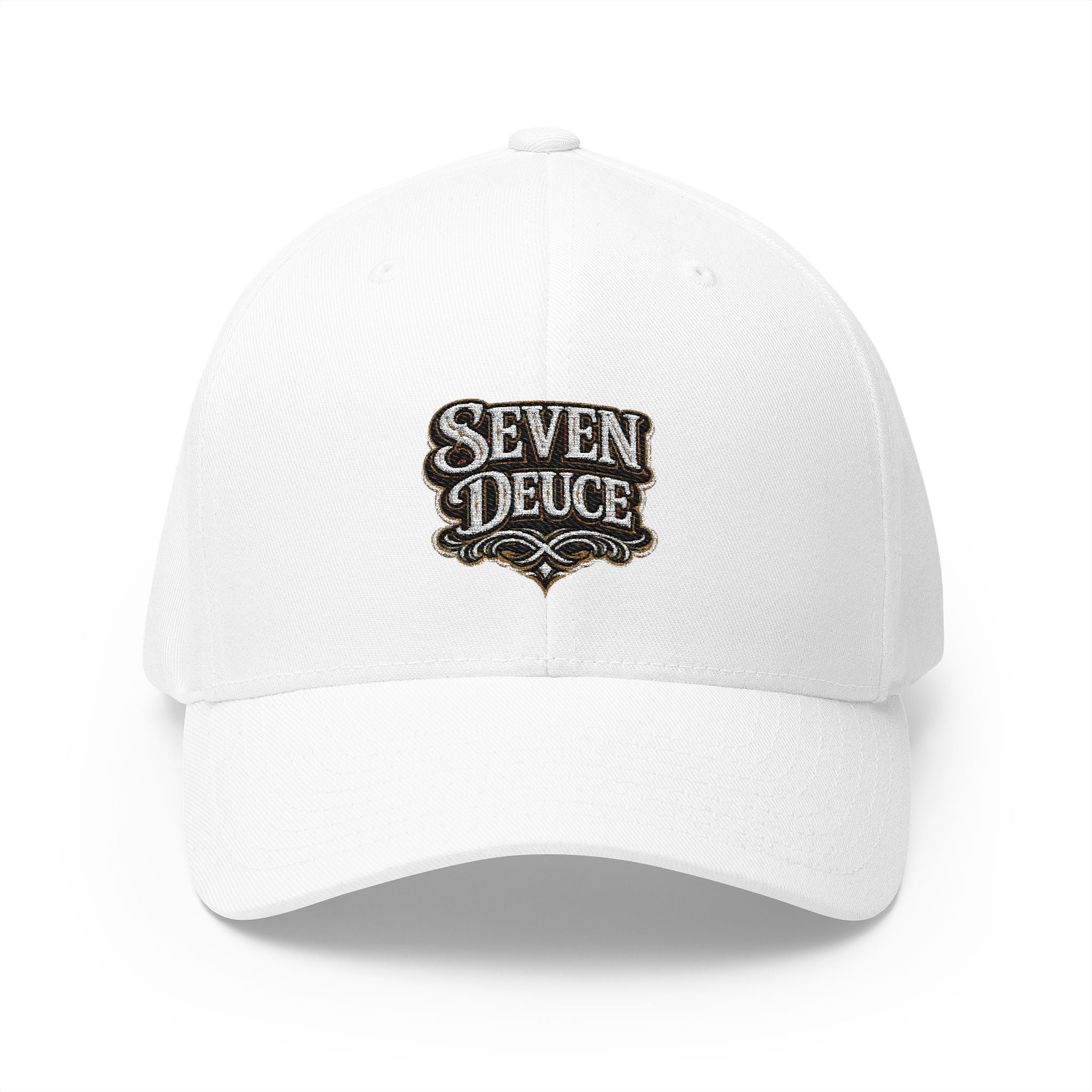 7-2 Style Fitted Cap in White – Front View | All Bluff Poker