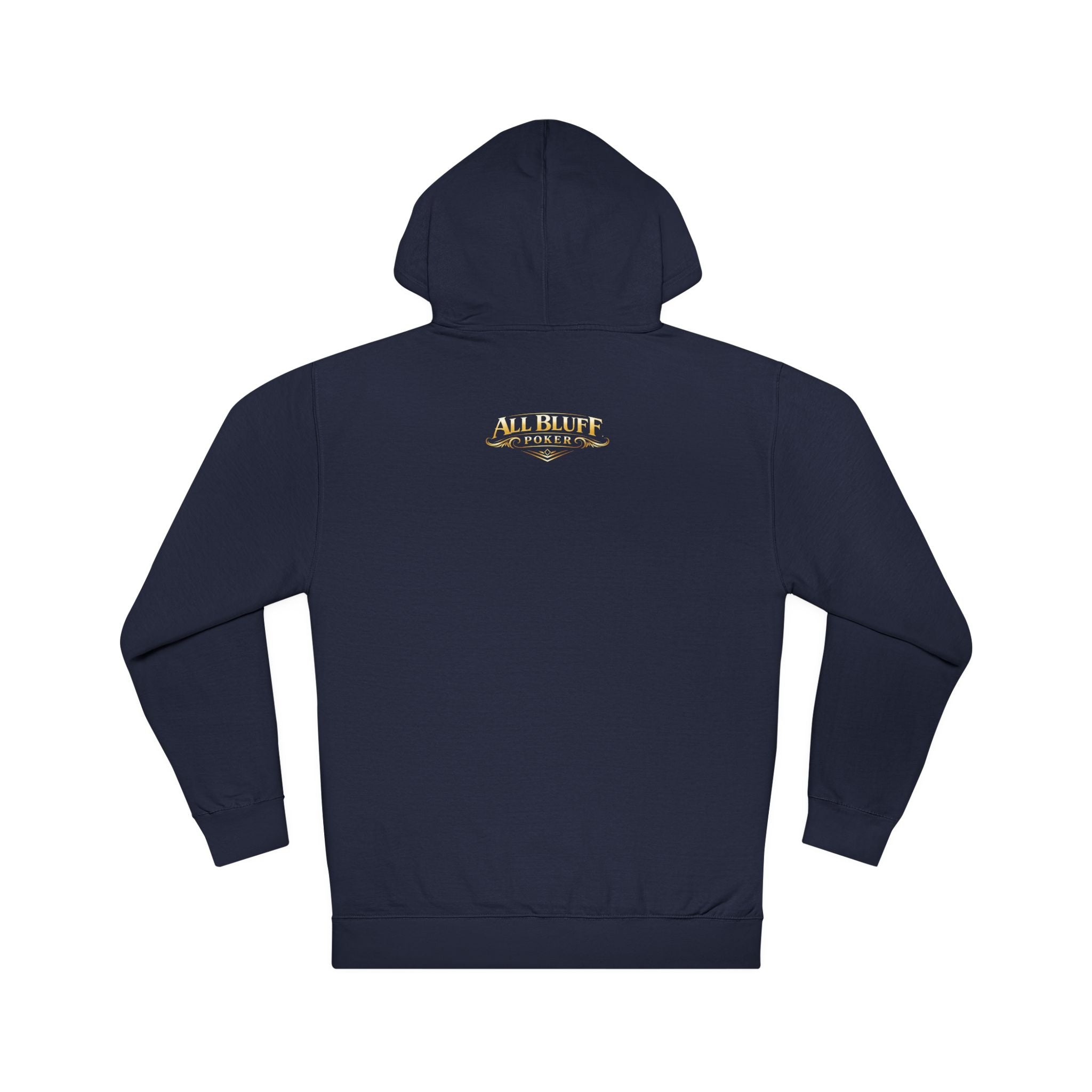 Professional Bluffer Pullover Hoodie in Classic Navy – Back Flat Lay | All Bluff Poker