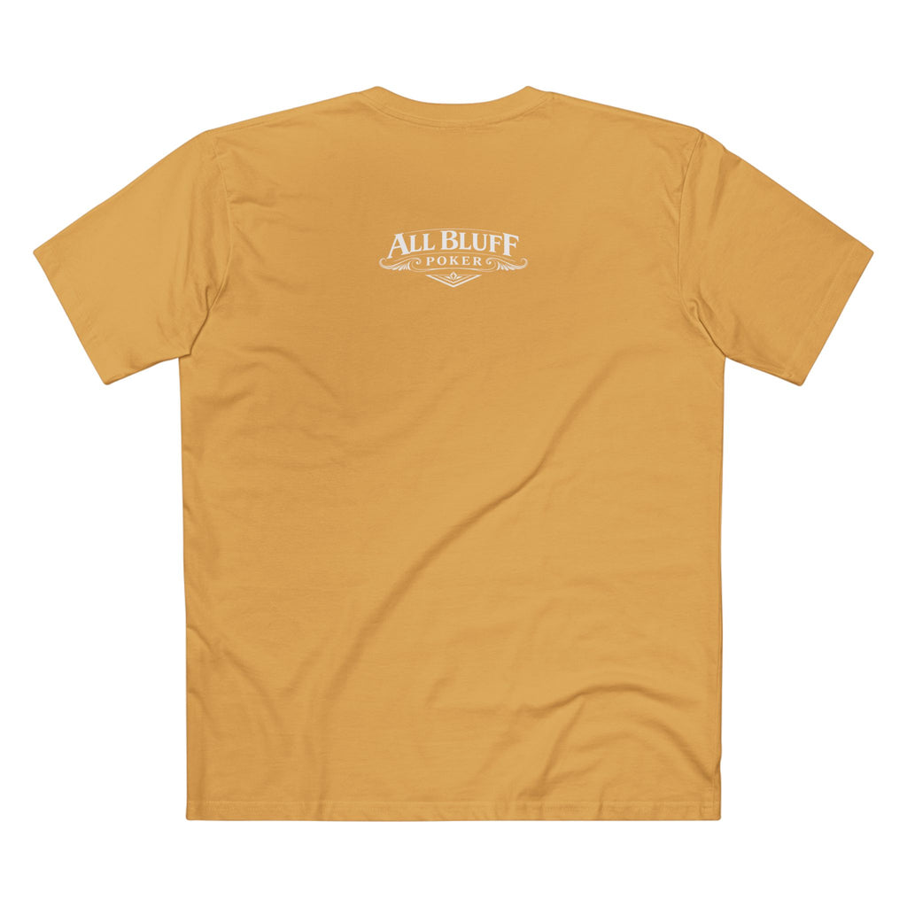 No Balls No Bluff T-Shirt in Mustard – Back Flat Lay | All Bluff Poker
