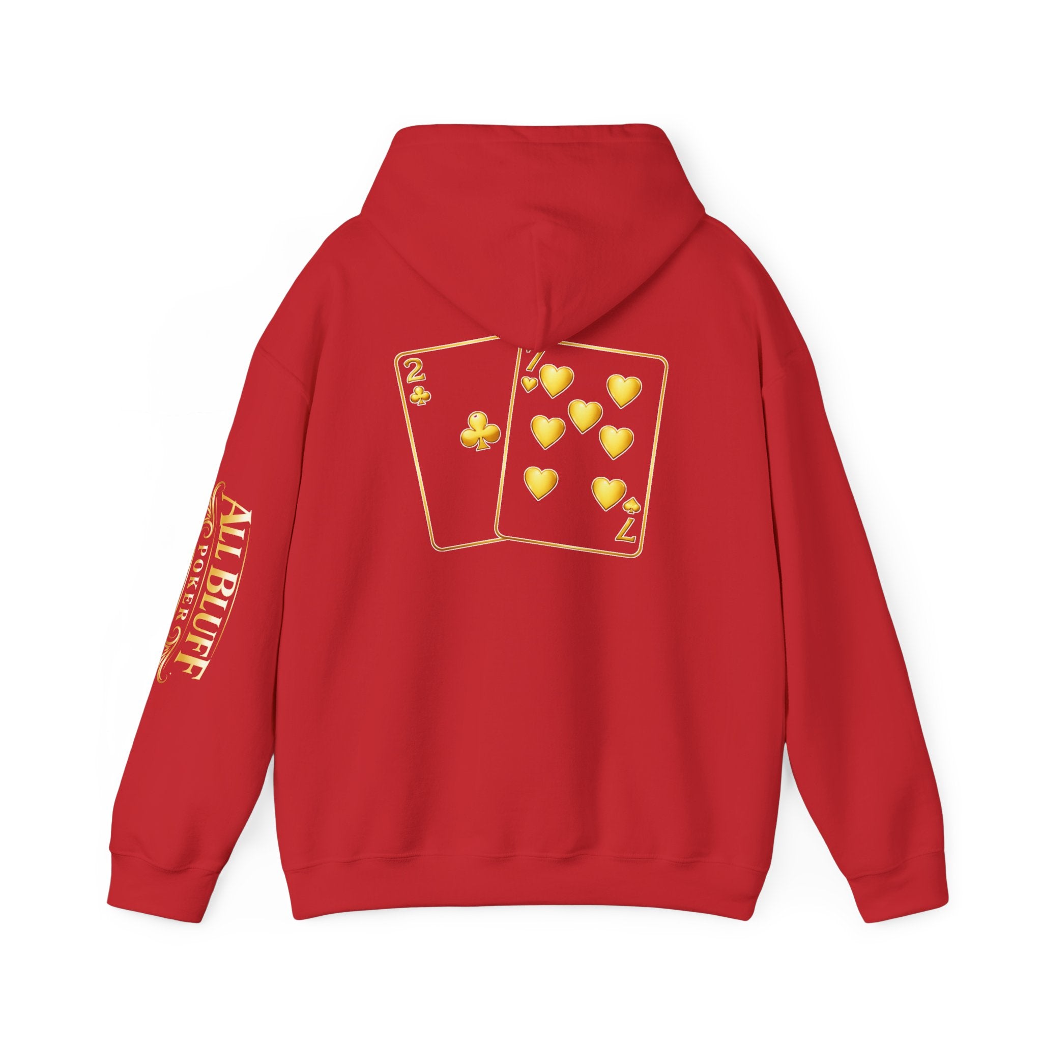 7-2 Style Pullover Hoodie in Red – Back Flat Lay | All Bluff Poker