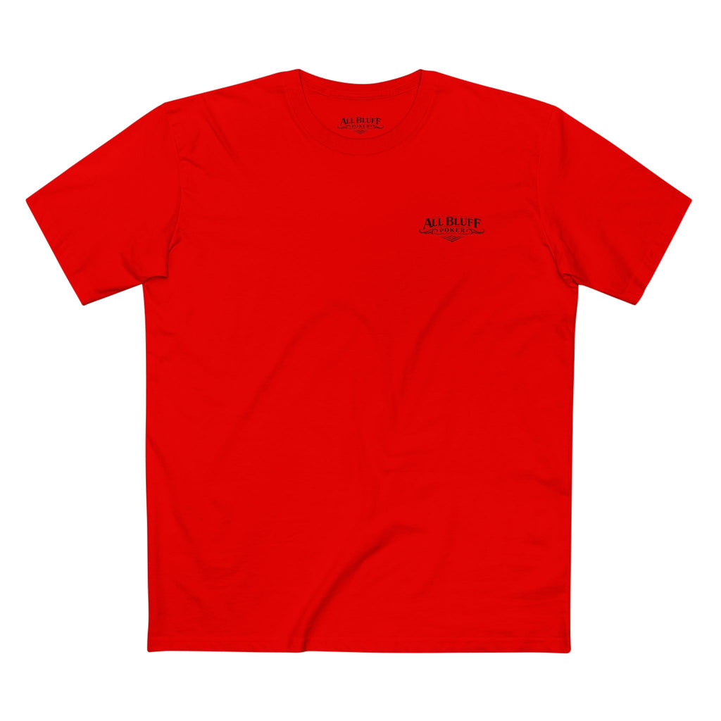 No Balls No Bluff T-Shirt in Red – Front Flat Lay | All Bluff Poker
