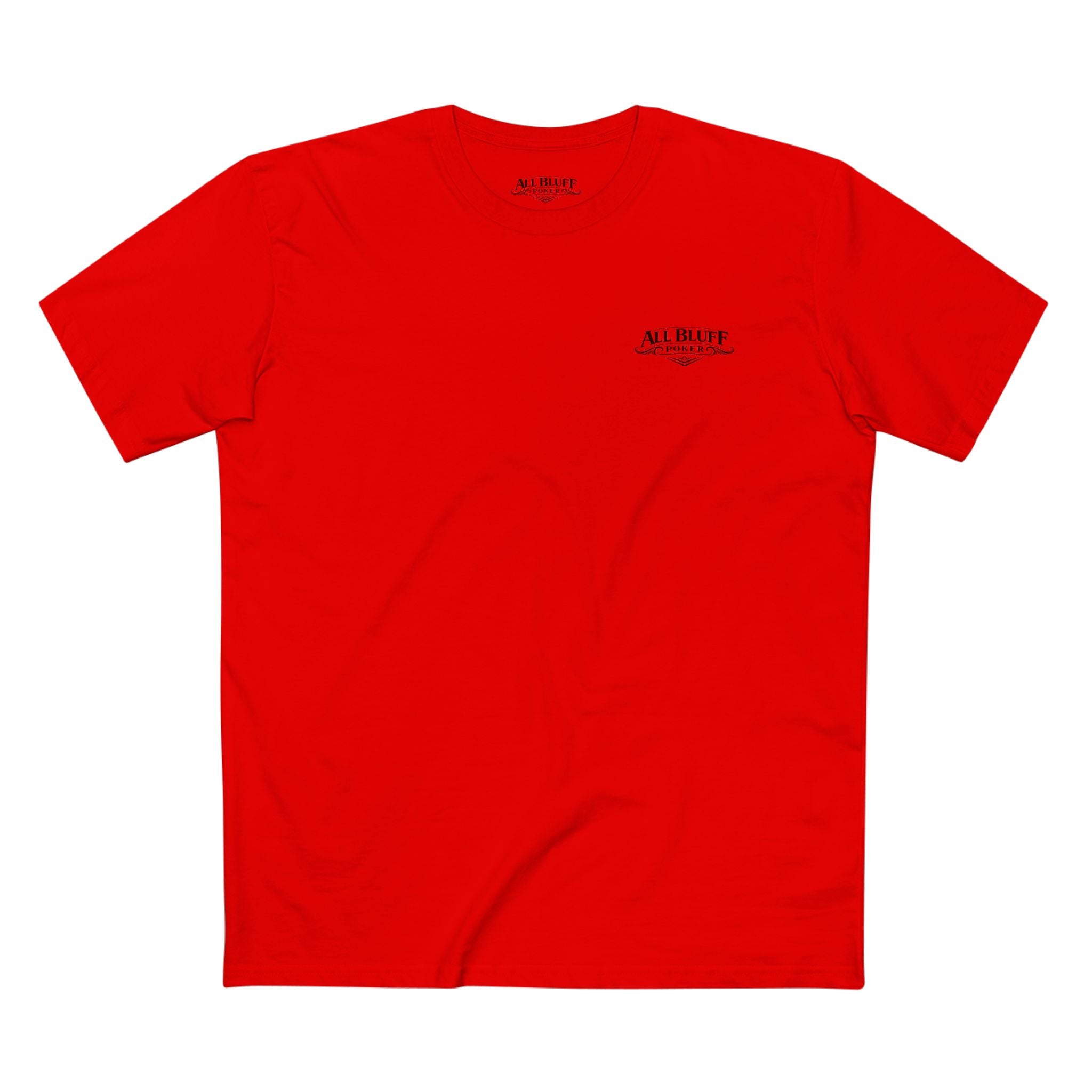 No Balls No Bluff T-Shirt in Red – Front Flat Lay | All Bluff Poker