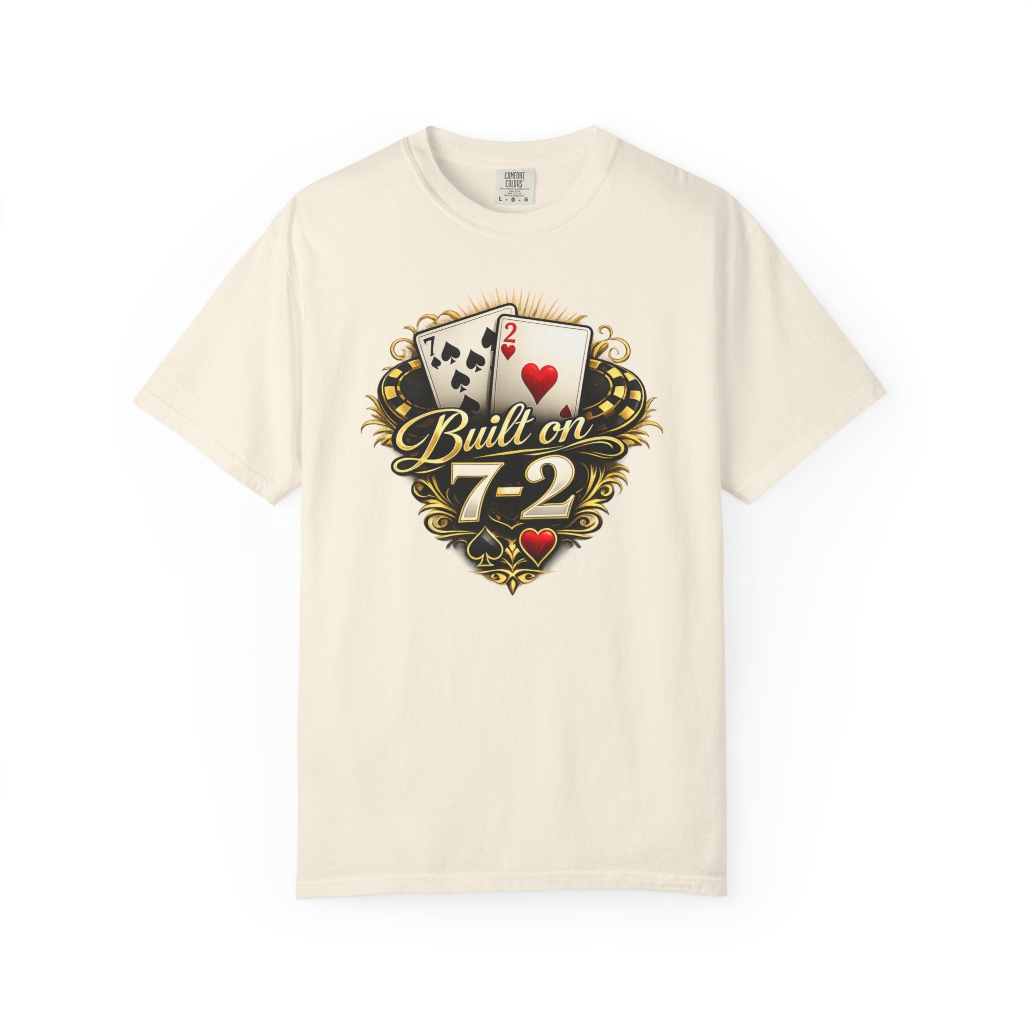 7-2 Style T-Shirt in Ivory – Front Flat Lay | All Bluff Poker