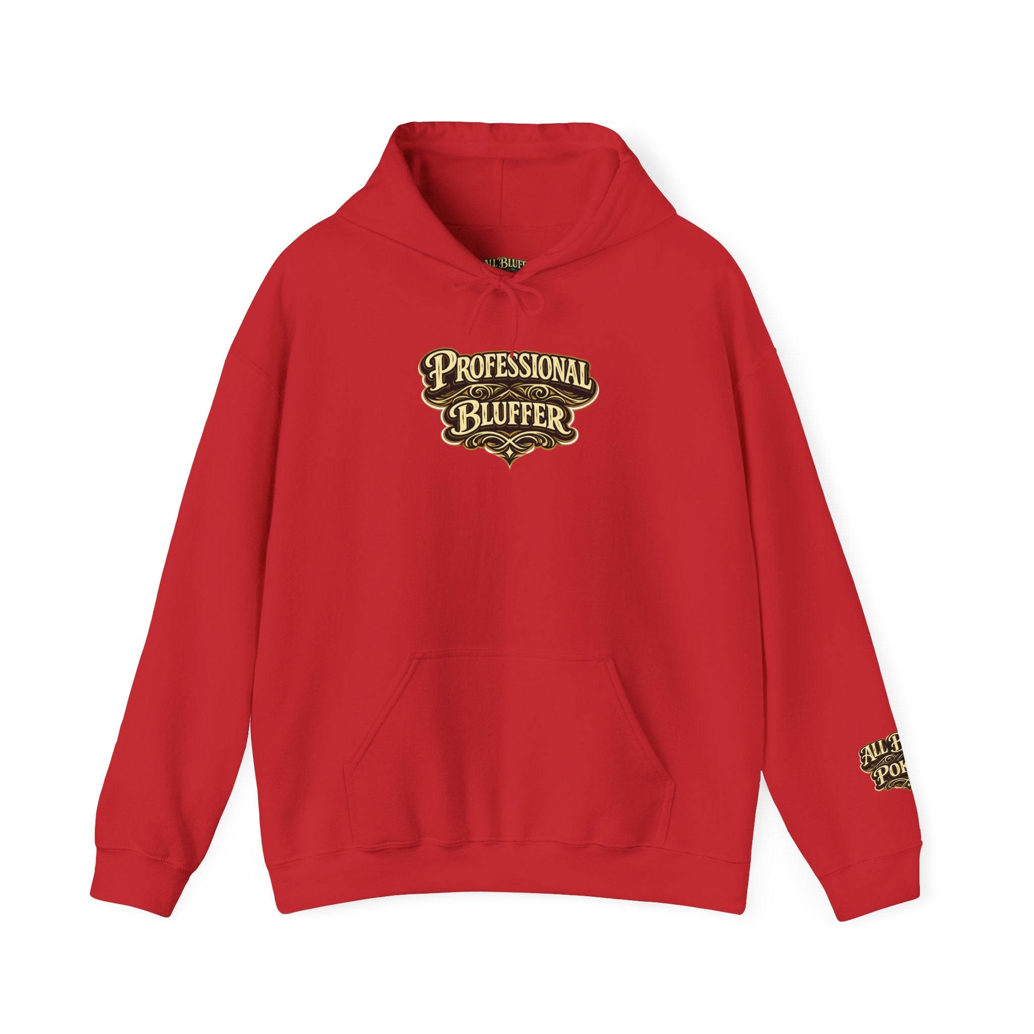 Professional Bluffer Pullover Hoodie in Red – Front Flat Lay | All Bluff Poker