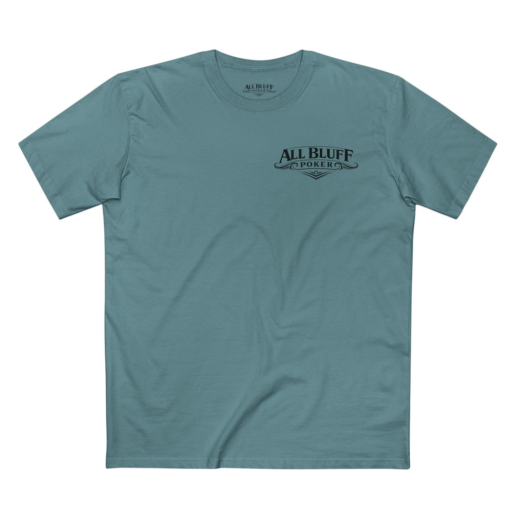 Professional Bluffer T-Shirt in Slate Blue – Front Flat Lay | All Bluff Poker