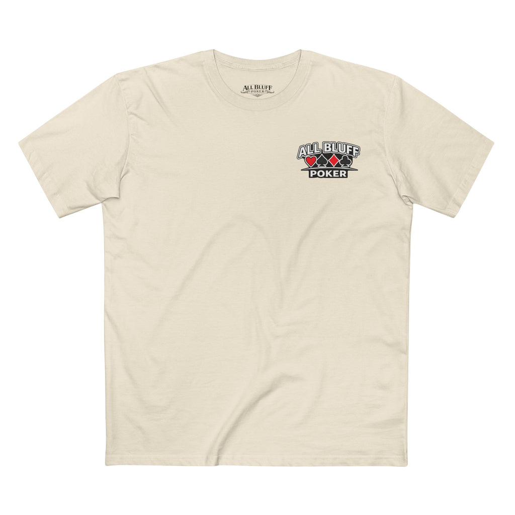 All Bluff No Fear T-Shirt in Natural – Front Flat Lay | All Bluff Poker