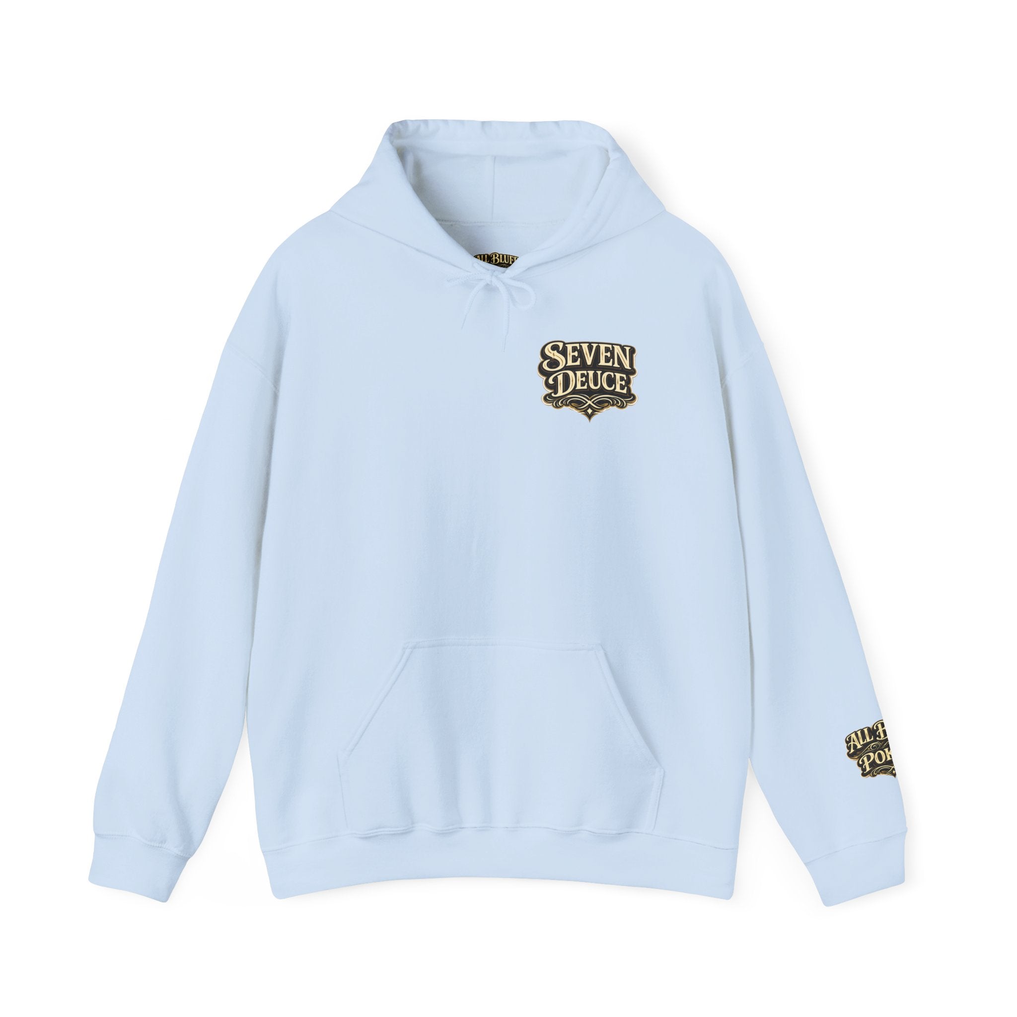 7-2 Style Pullover Hoodie in Light Blue – Front Flat Lay | All Bluff Poker