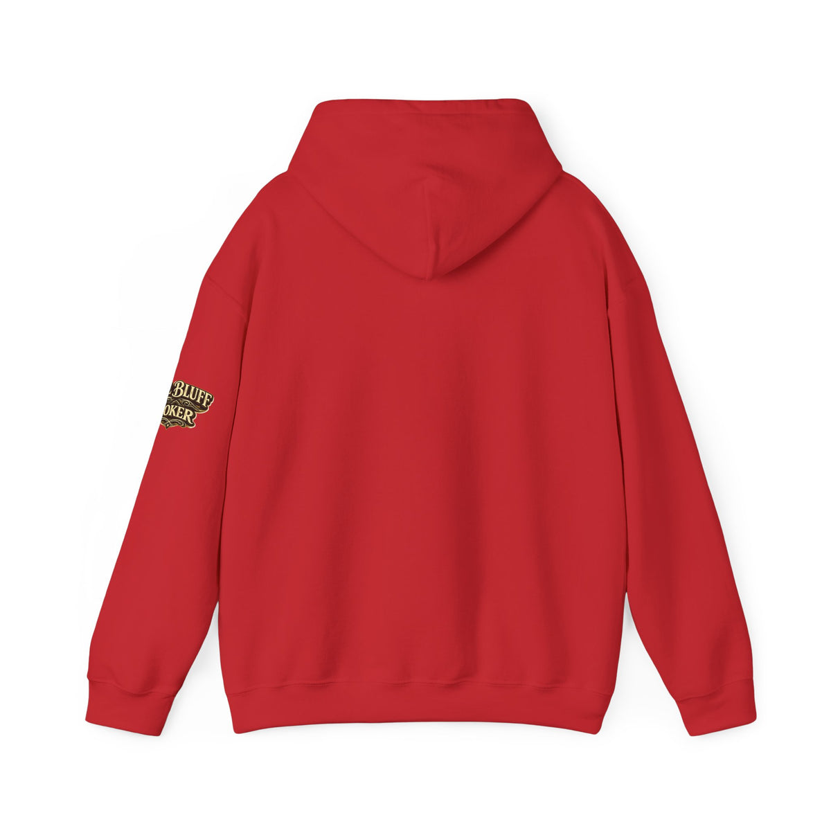 All Bluff Poker Pullover Hoodie in Red – Back Flat Lay | All Bluff Poker