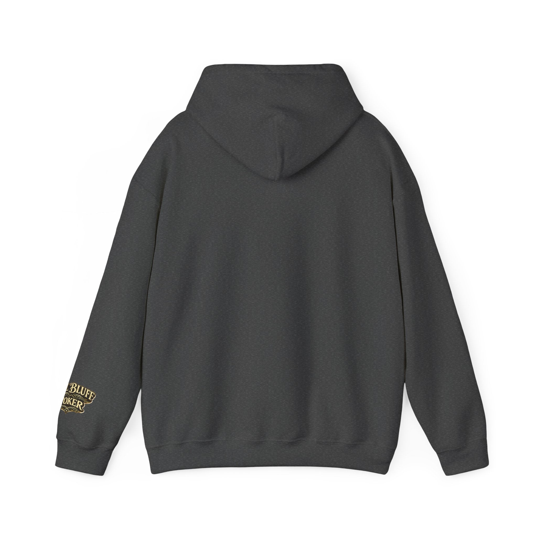 7-2 Style Pullover Hoodie in Dark Heather – Back Flat Lay | All Bluff Poker
