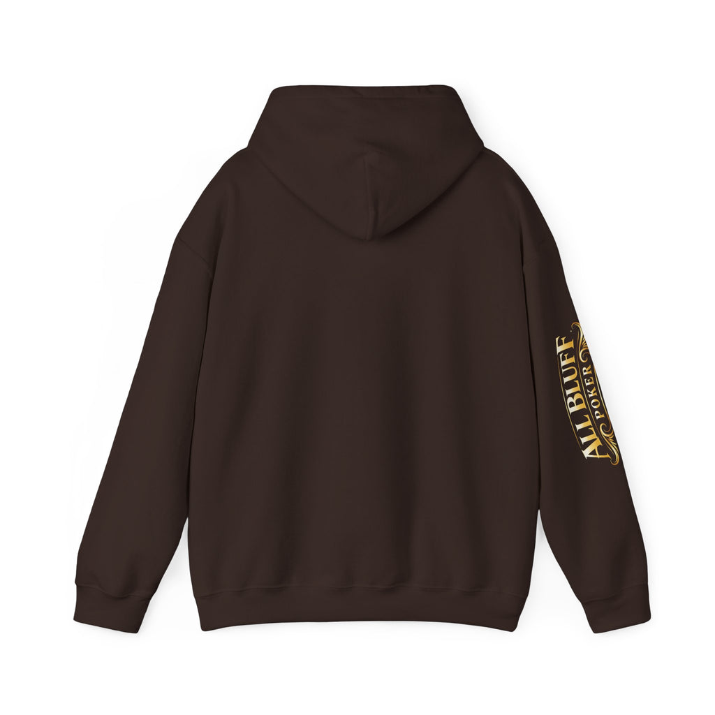 I'm a Bluffer Not a Fighter Pullover Hoodie in Dark Chocolate – Back Flat Lay | All Bluff Poker