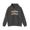 I'm a Bluffer Not a Fighter Pullover Hoodie in Dark Heather – Front Flat Lay with Right Sleeve Graphic | All Bluff Poker