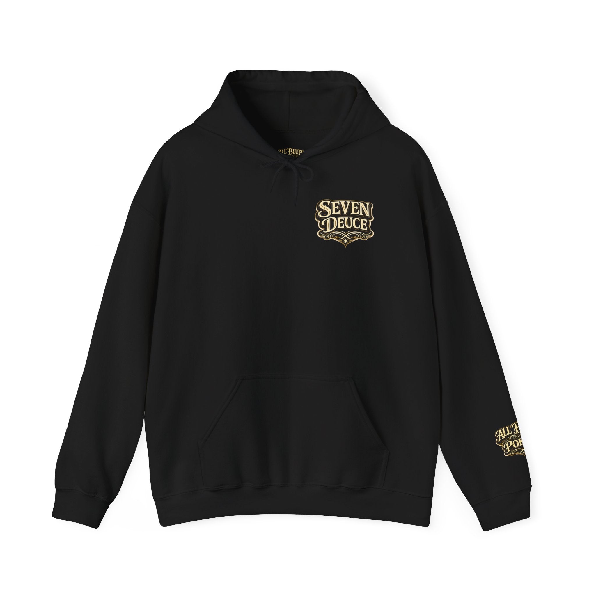 7-2 Style Pullover Hoodie in Black – Front Flat Lay | All Bluff Poker