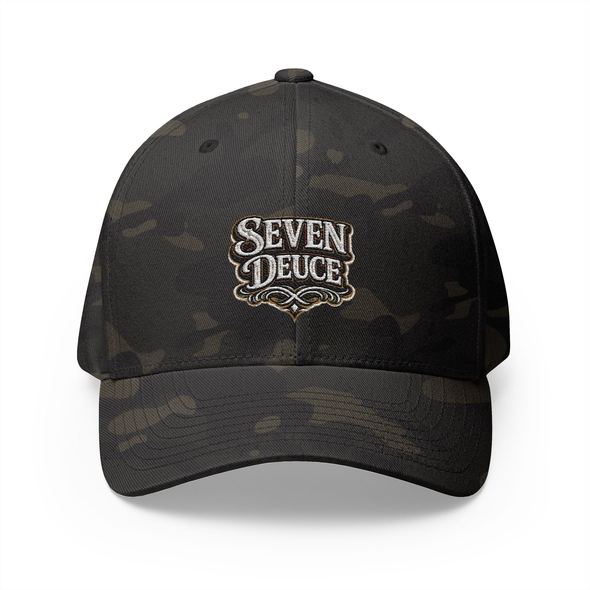 7-2 Style Fitted Cap in Multicam Black – Front View | All Bluff Poker