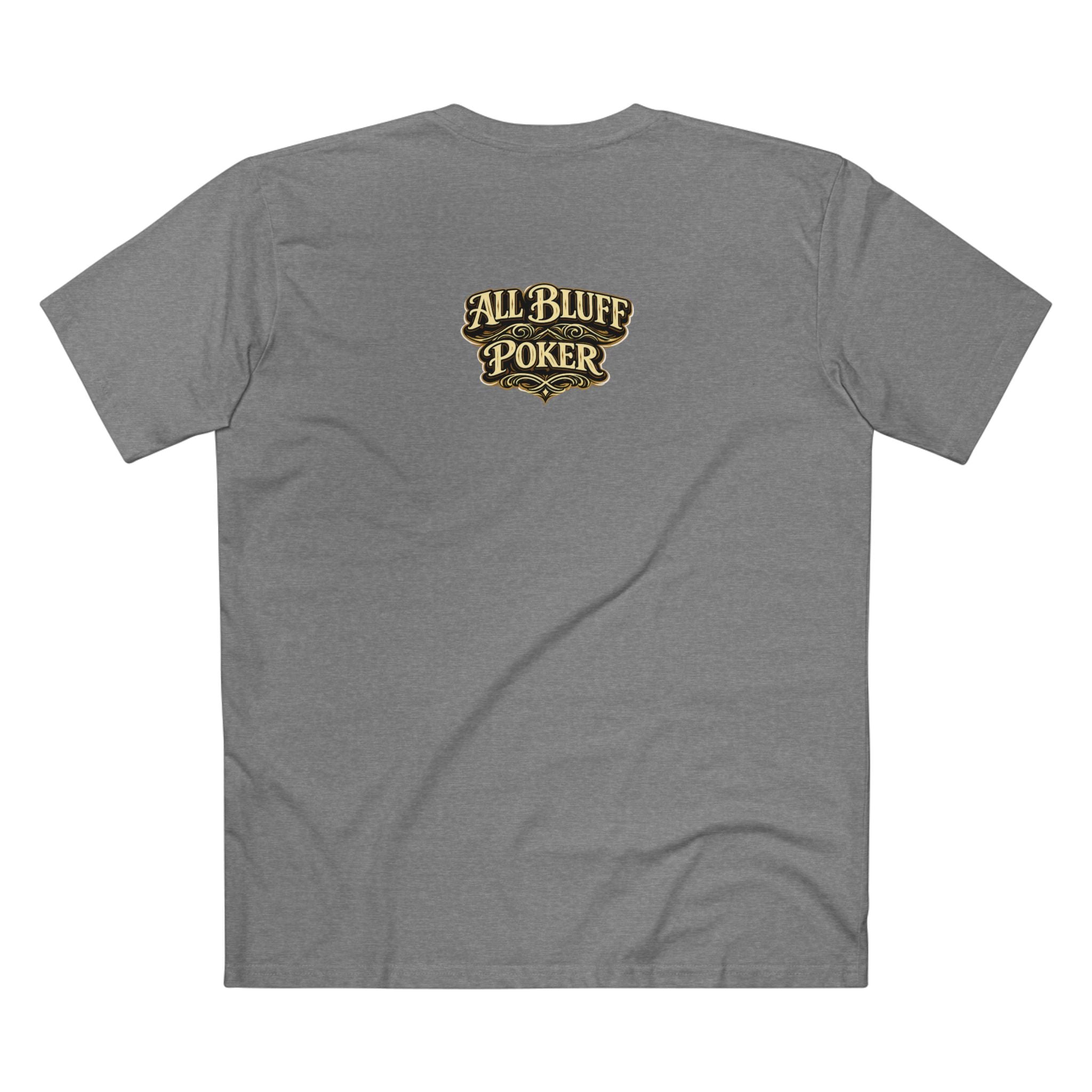 House of Bluff T-Shirt in Athletic Heather – Back Flat Lay | All Bluff Poker