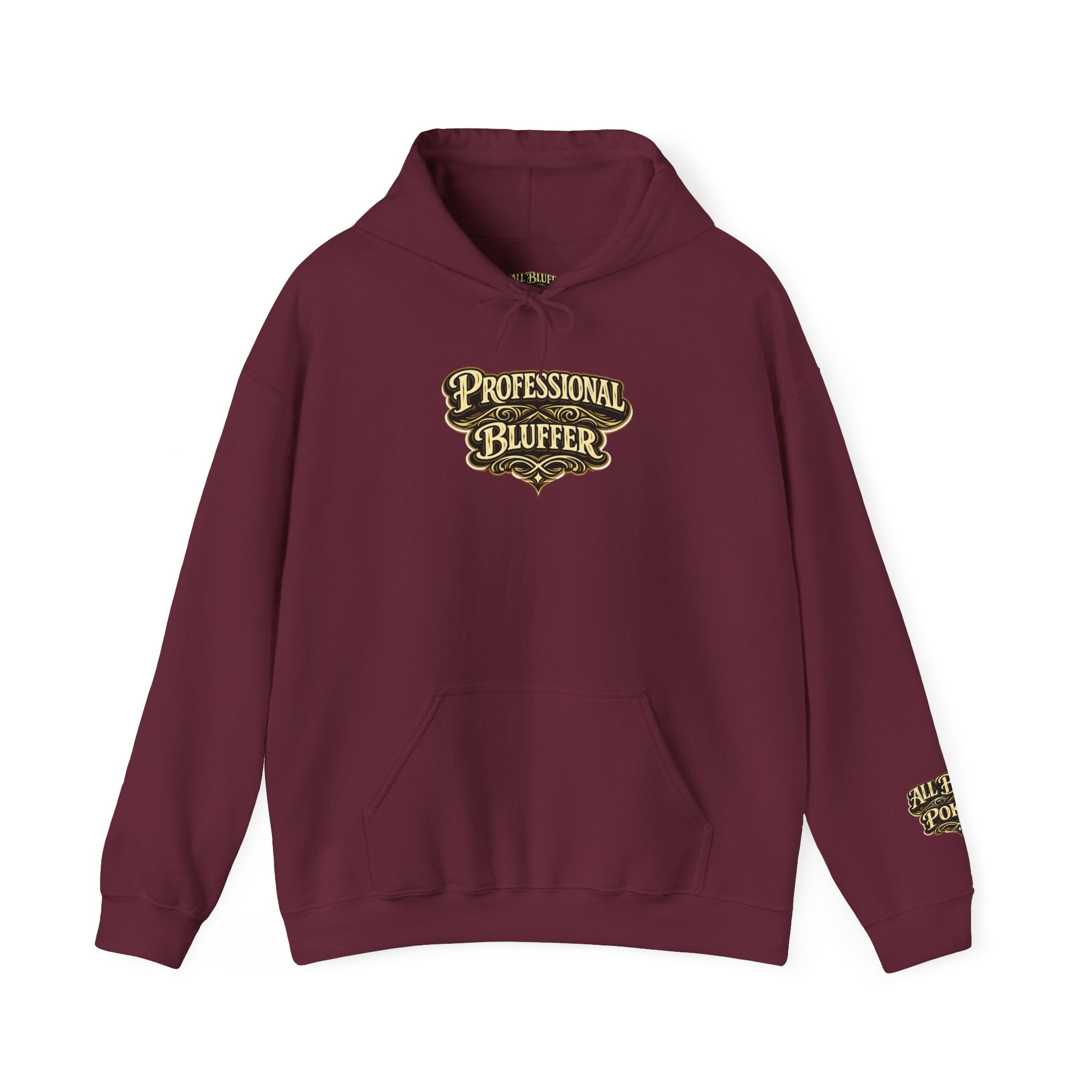 Professional Bluffer Pullover Hoodie in Maroon – Front Flat Lay | All Bluff Poker