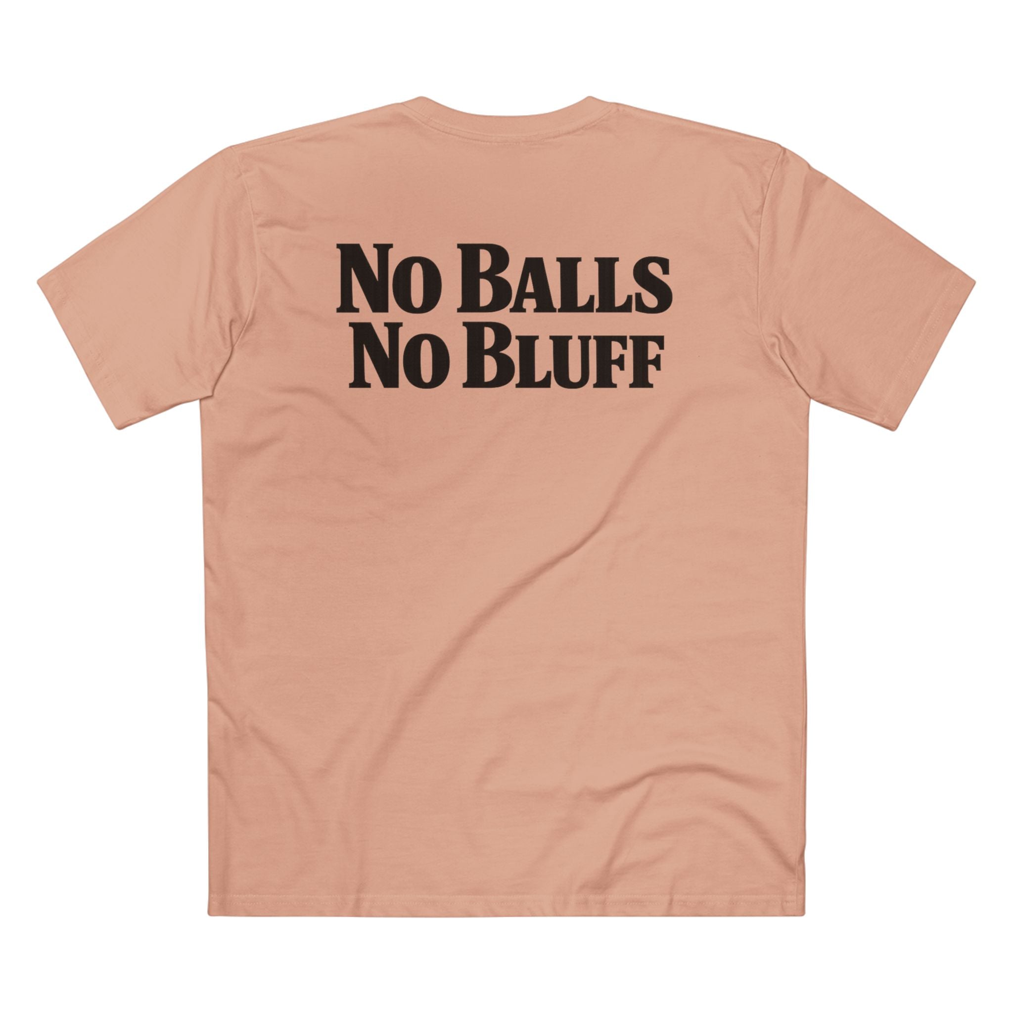 No Balls No Bluff T-Shirt in Pale Pink – Back Flat Lay | All Bluff Poker