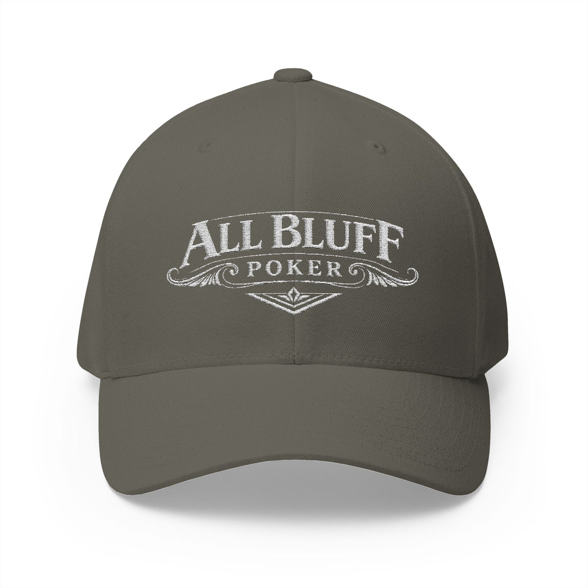 All Bluff Poker Fitted Cap in Olive – Front View | All Bluff Poker