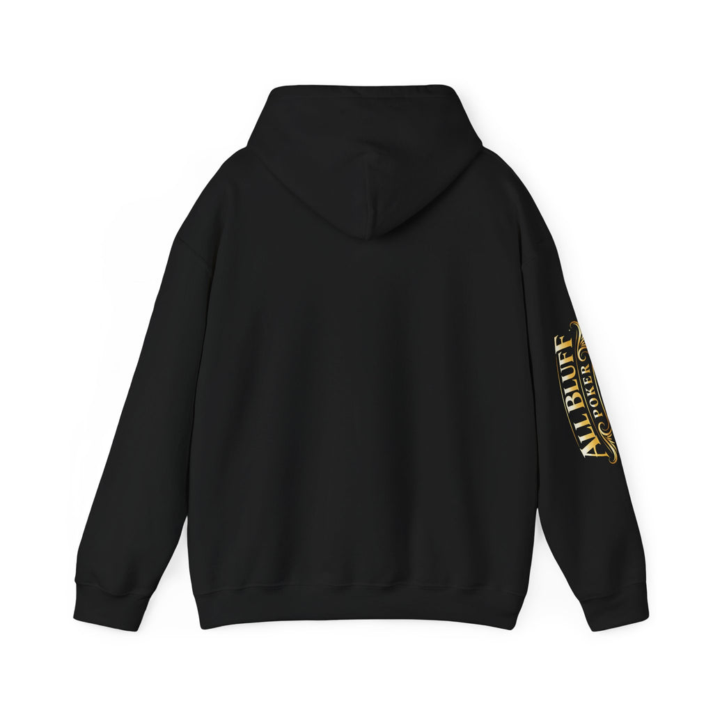 I'm a Bluffer Not a Fighter Pullover Hoodie in Black – Back Flat Lay | All Bluff Poker