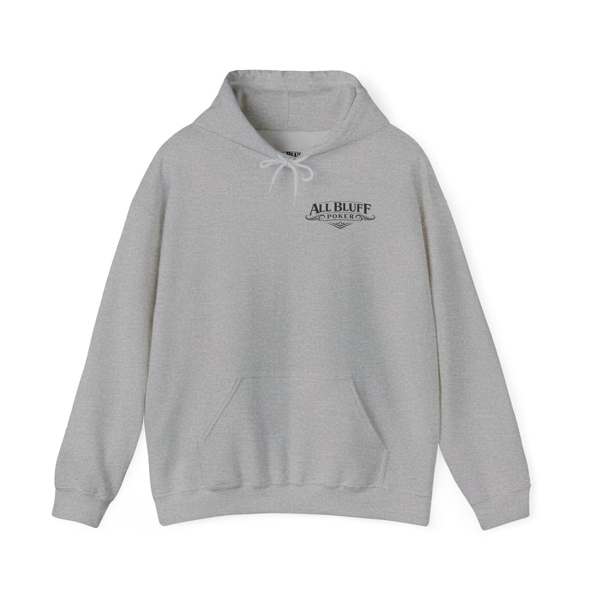 All Bluff Poker Pullover Hoodie in Sport Grey – Front Flat Lay | All Bluff Poker