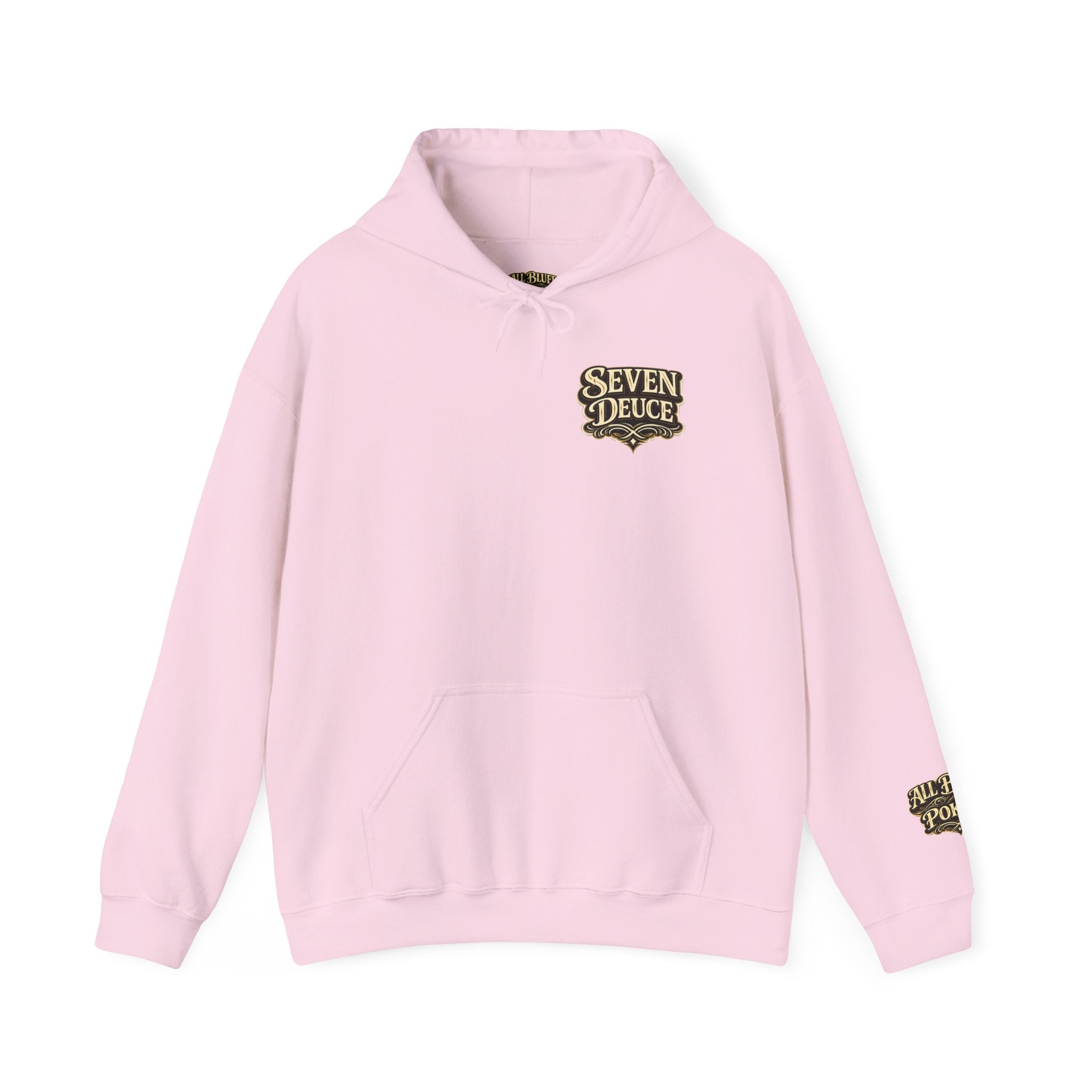 7-2 Style Pullover Hoodie in Light Pink – Front Flat Lay | All Bluff Poker