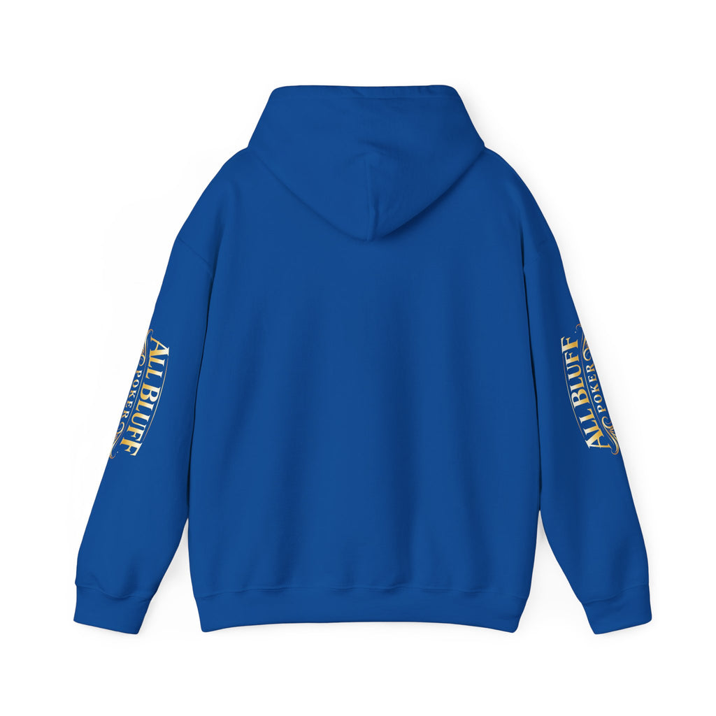 All Bluff Poker Pullover Hoodie in Royal – Back Flat Lay | All Bluff Poker
