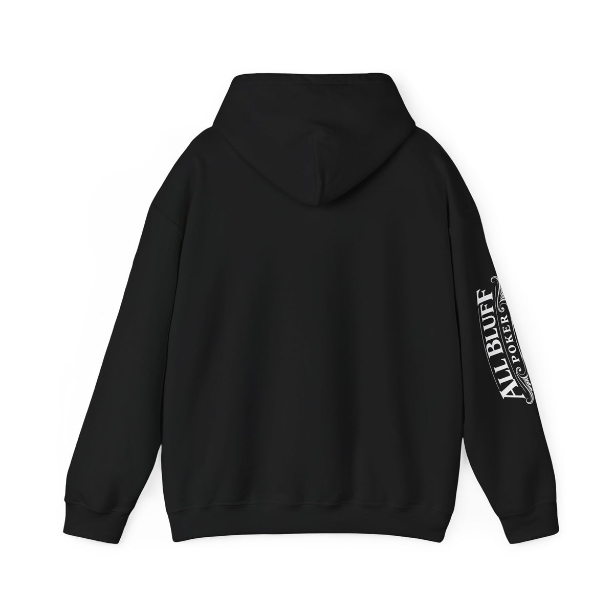 All Bluff Poker Pullover Hoodie in Black – Back Flat Lay | All Bluff Poker