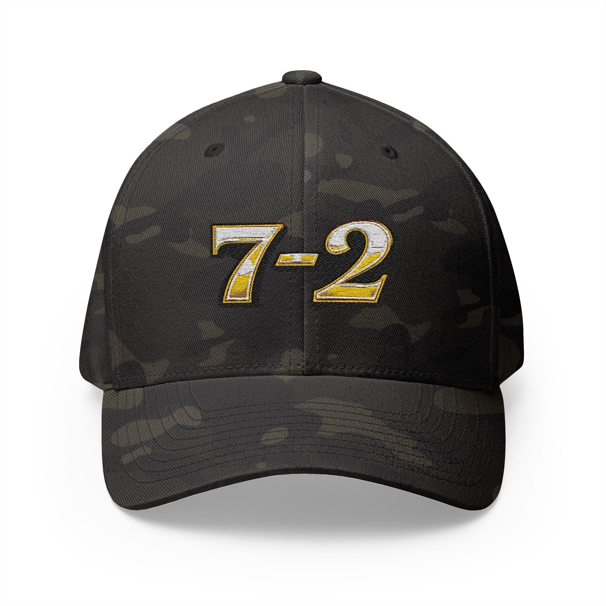 7-2 Style Fitted Cap in Multicam Black – Front View | All Bluff Poker